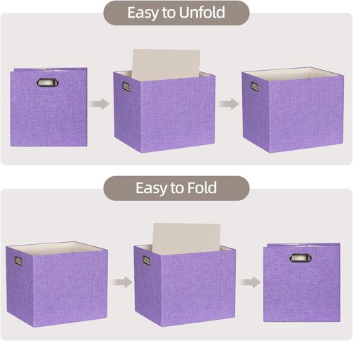 Foldable Storage Cube Bins by [Brand Name] - 13x15x13 Fabric Organizer Baskets | 4 Pack in Purple for Home & Office