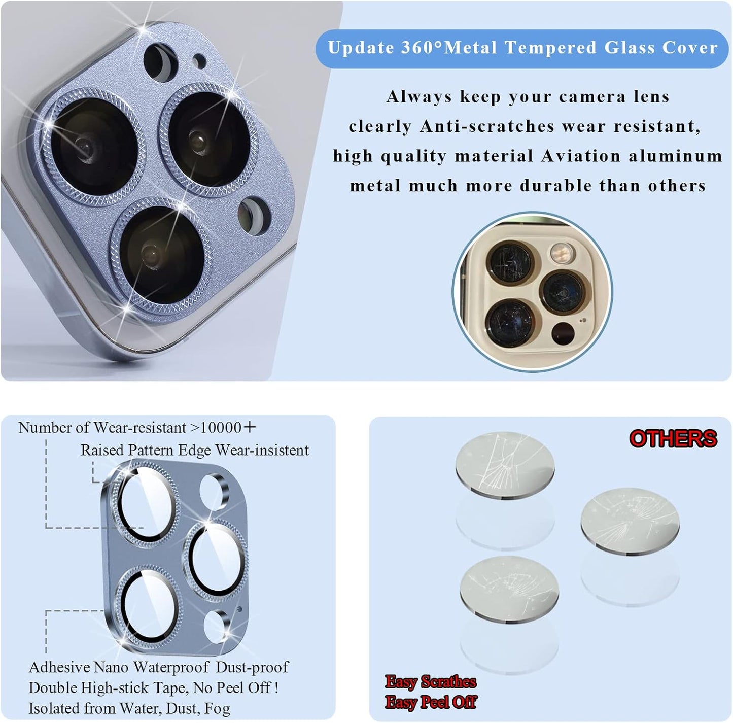 2 Pack 13 10 Camera Lens Protector Compatible for iPhone Pro/Max, Aluminum Alloy Metal & H Tempered Glass
