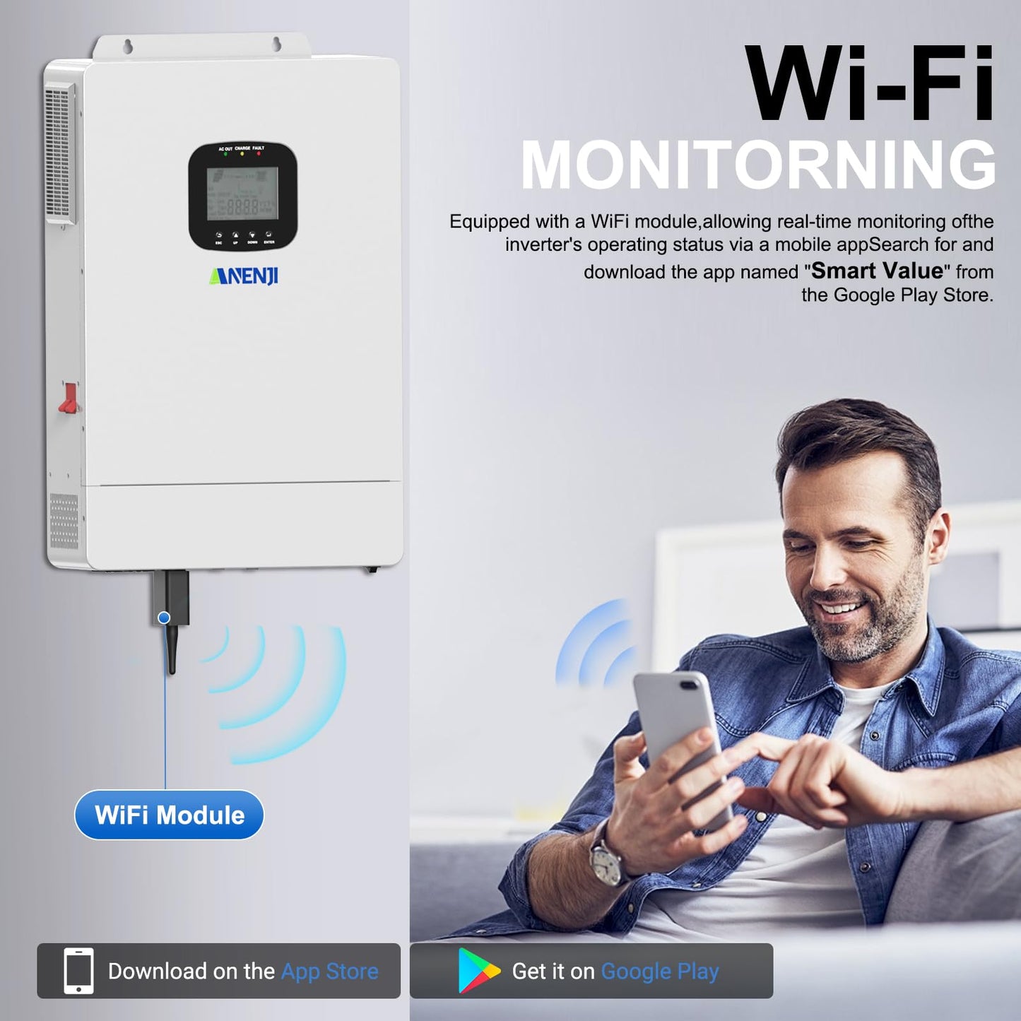3600W Hybrid Solar Inverter 48V DC to 110V AC, Pure Sine Wave, Built-in 80A MPPT Controller, 98% Efficiency, Support Parallel 6 Units, Solar & Generator Input, for Home On/Off-Grid Systems