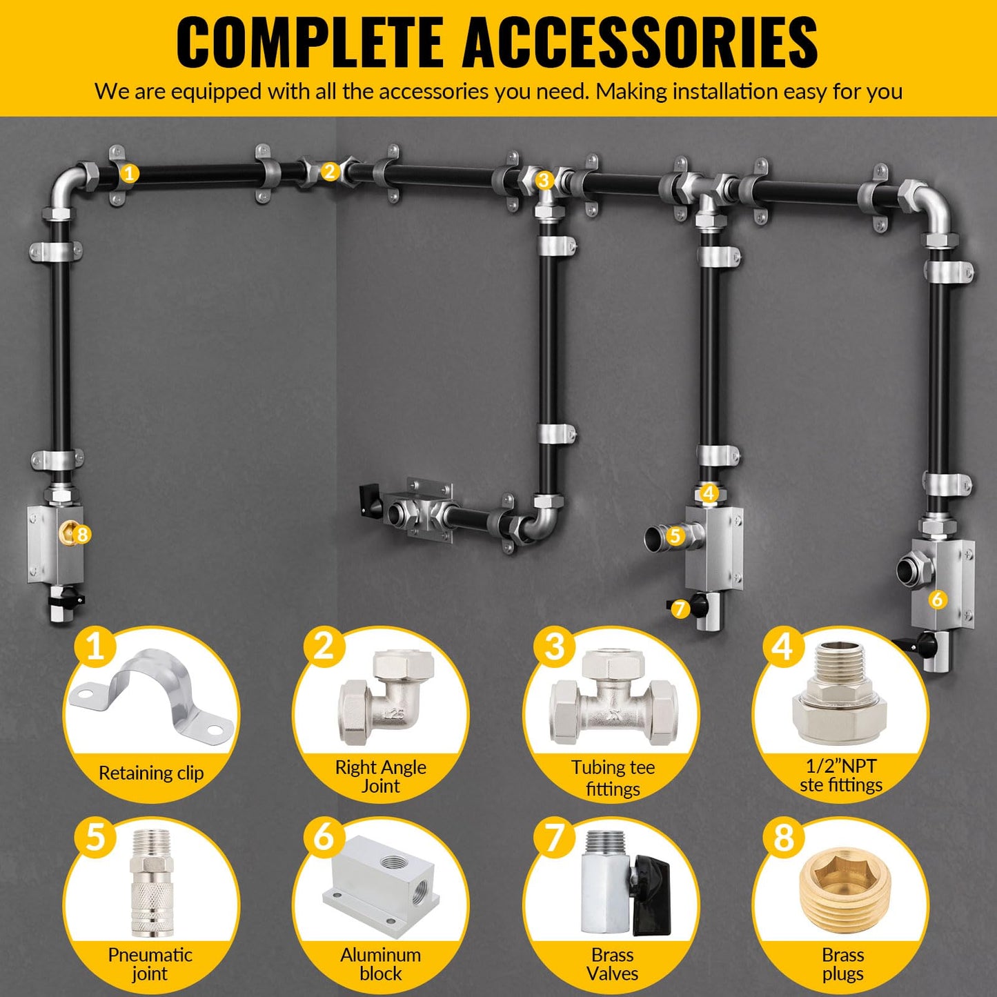 Compressed Air Piping System, 3/4 Inch x 200 FT Black HDPE Pipe,Aluminum Wall Outlet Blocks, Rapid Air Compressor System Accessories and Air Line Kit for Shop,Garage