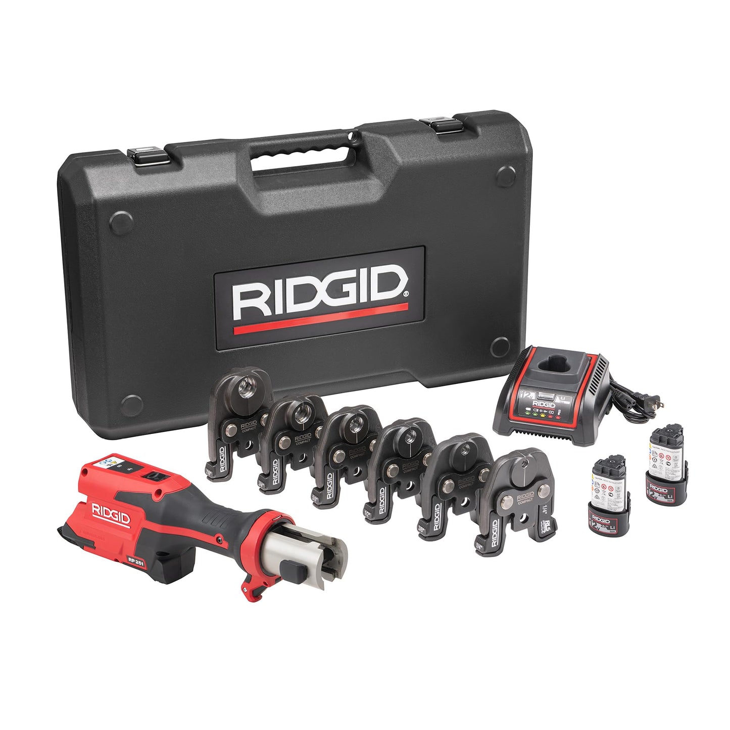 RIDGID 78248 RP 251 Compact Press Tool Battery Kit with RLS Jaws (1/4" to 7/8"), In-Line Pressing Tool for Copper, Stainless Steel, PEX, and Carbon Steel