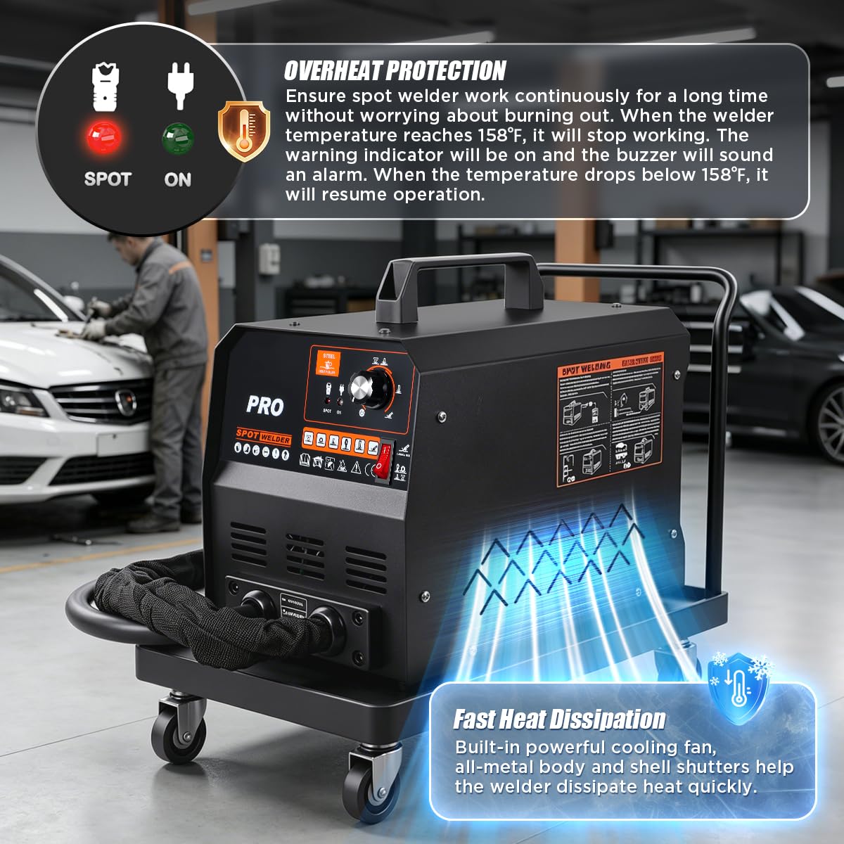 Dent Puller Welder 3500W 4200A Stud Welder Dent Repair Kit 6 Welding Modes Auto Body Spot Welder Dent Puller Machine Dent Removal Tool with Auto/Manual Welding & Overheat Protection for Car/Truck 110V