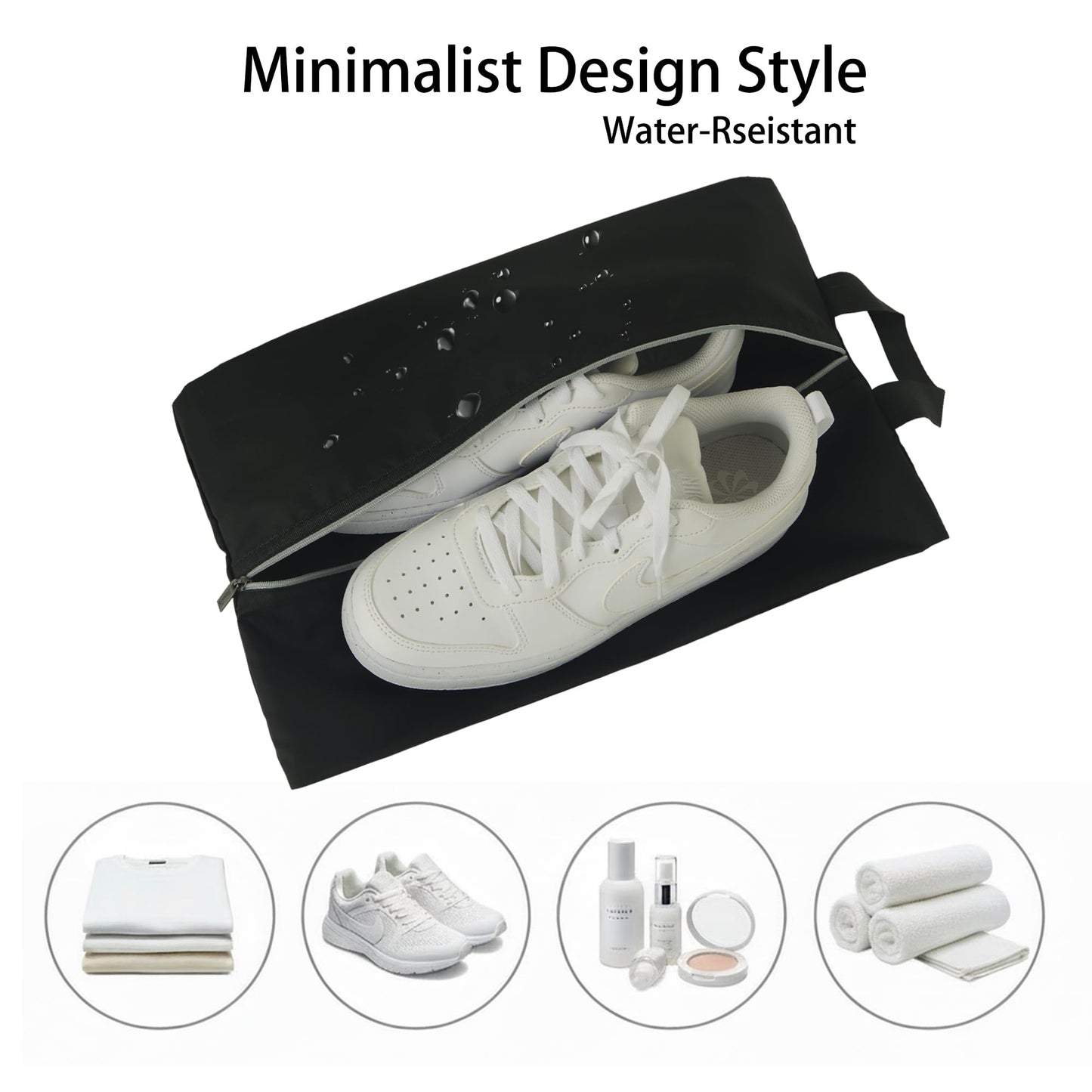 6pcs Portable Shoe Organizer, Travel Pouches with Zipper, Golf Shoe Bags, Clothes Bags, Soccer Cleats Bag Shoe Pouch for Gym, Waterproof, Odor-Resistant (Black)