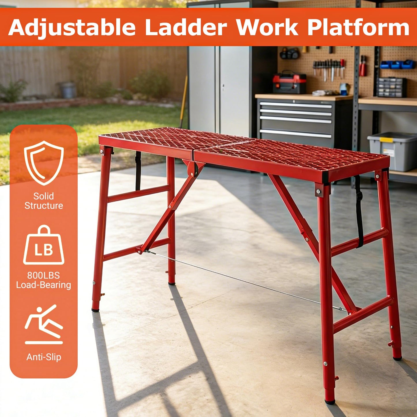 Foldable Scaffolding Platform, 70.8x15.7x36.2-62 Inch Portable Work Platform, 770 Lbs Adjustable Height Industrial Step Ladders, Perfect for RV Cleaning, Home Painting and Reaching High Places