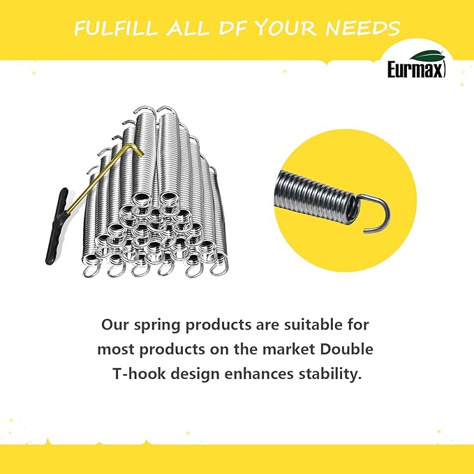 Eurmax USA Trampoline Springs Heavy Duty Stainless Steel Replacement Springs with T Hook, 20pcs-Pack