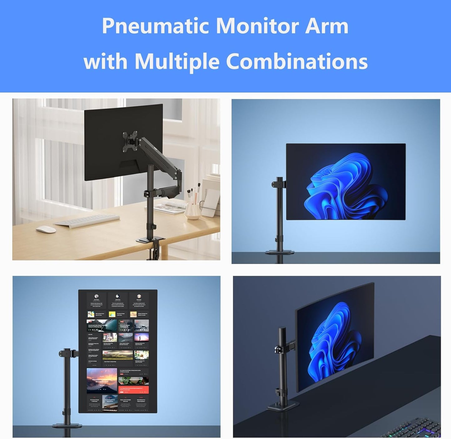 17 32 inch 22lbs, 75x75mm 100x100mm,Pneumatic suptek Single Monitor Arm for Desk Mount Stand,Adjustable Monitor Arm