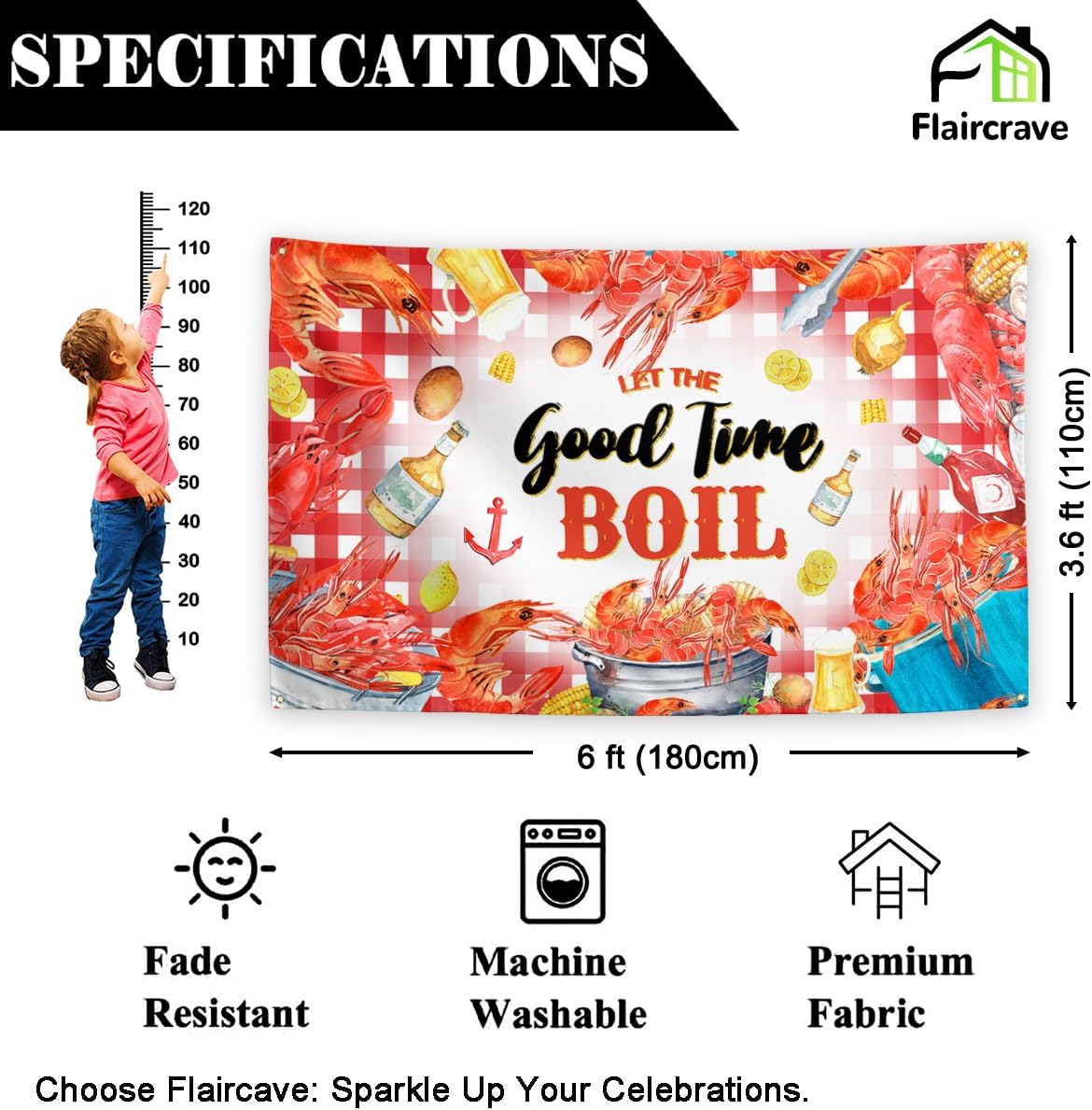 Flaircave Crawfish Banner Lobster Backdrop Sign Crab Seafood Boil Party Decor Shrimp Boil Party Supplies