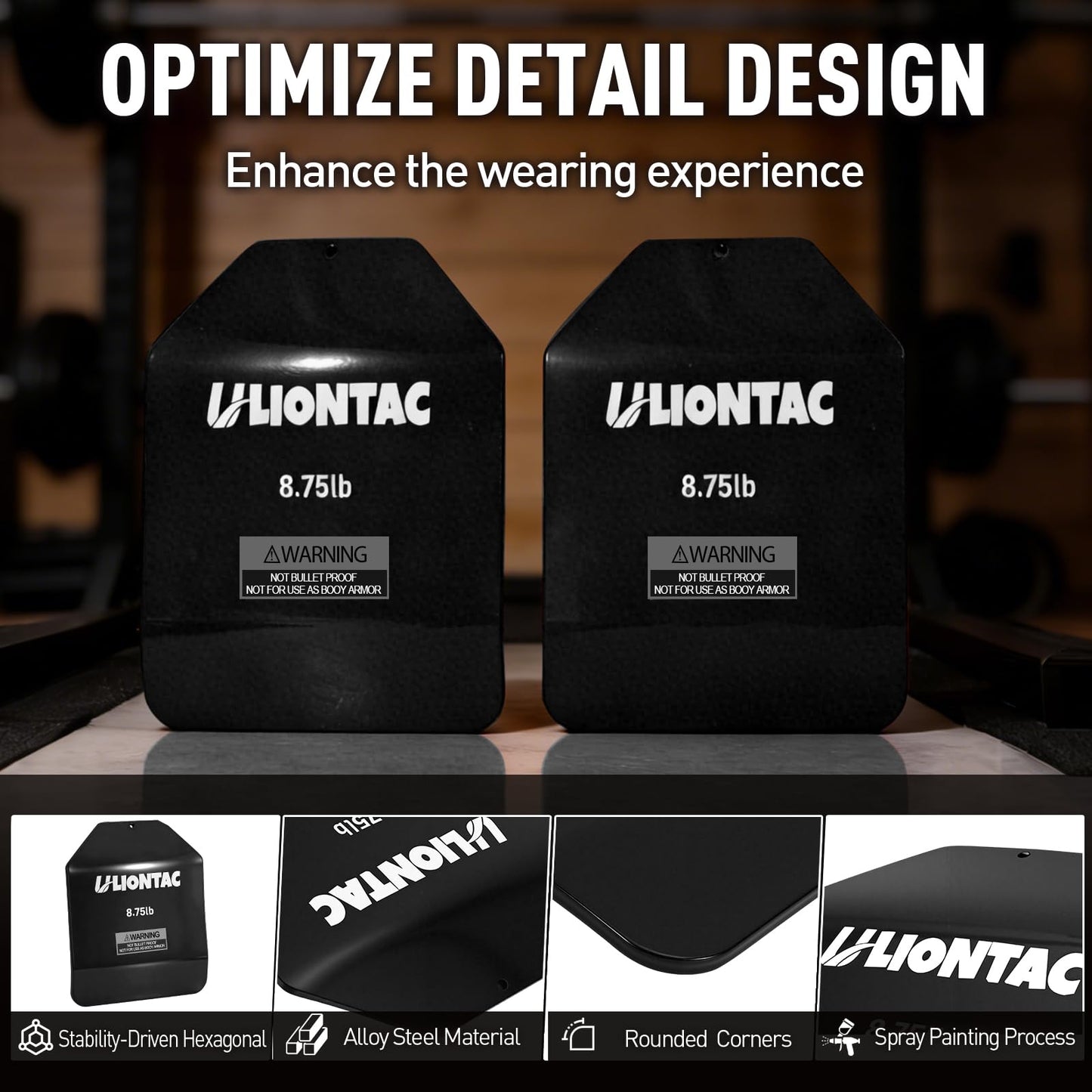 ULIONTAC Curved Weight Vest Plates - Pair of 5.75lb Hexagon Tactical Vest Plates for Weight Vest, Fixed Weight Plates for Training, Home Gym Workout 12x10 inch (5.75lb, Black)