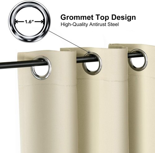 ChrisDowa Grommet Blackout Curtains - Thermal Insulated Room Darkening Panels (Beige, 52W x 84L)