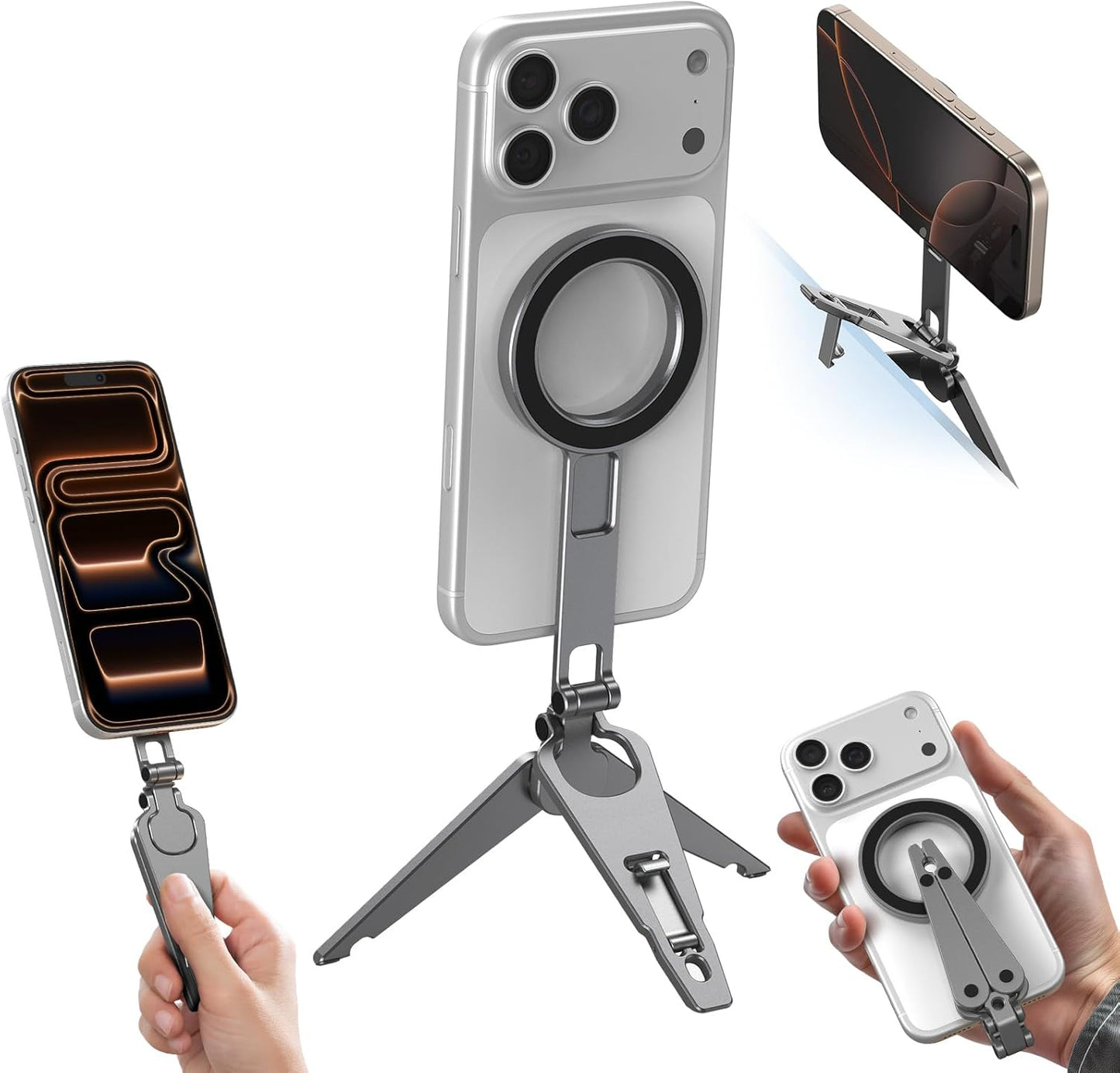 SMALLRIG 1/4" 270 17/16/15/14/13 -5649 Dual Magnetic Phone Tripod, Metal Cell Phone Mount Grip with Threads, Adjustable