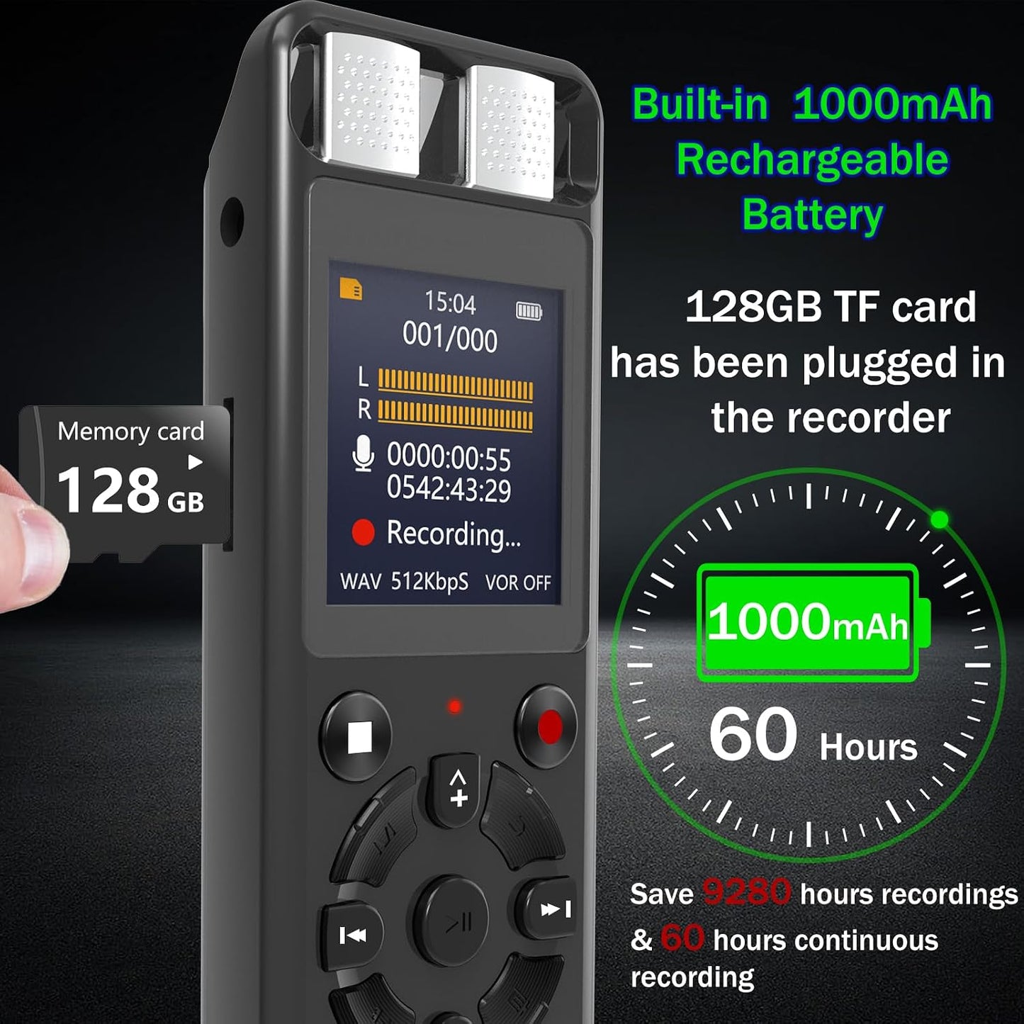 Aiworth Playback,MP3 (128, Digital Voice Activated Recorder for Lectures&Meetings,Phone Connected via OTG,Audio