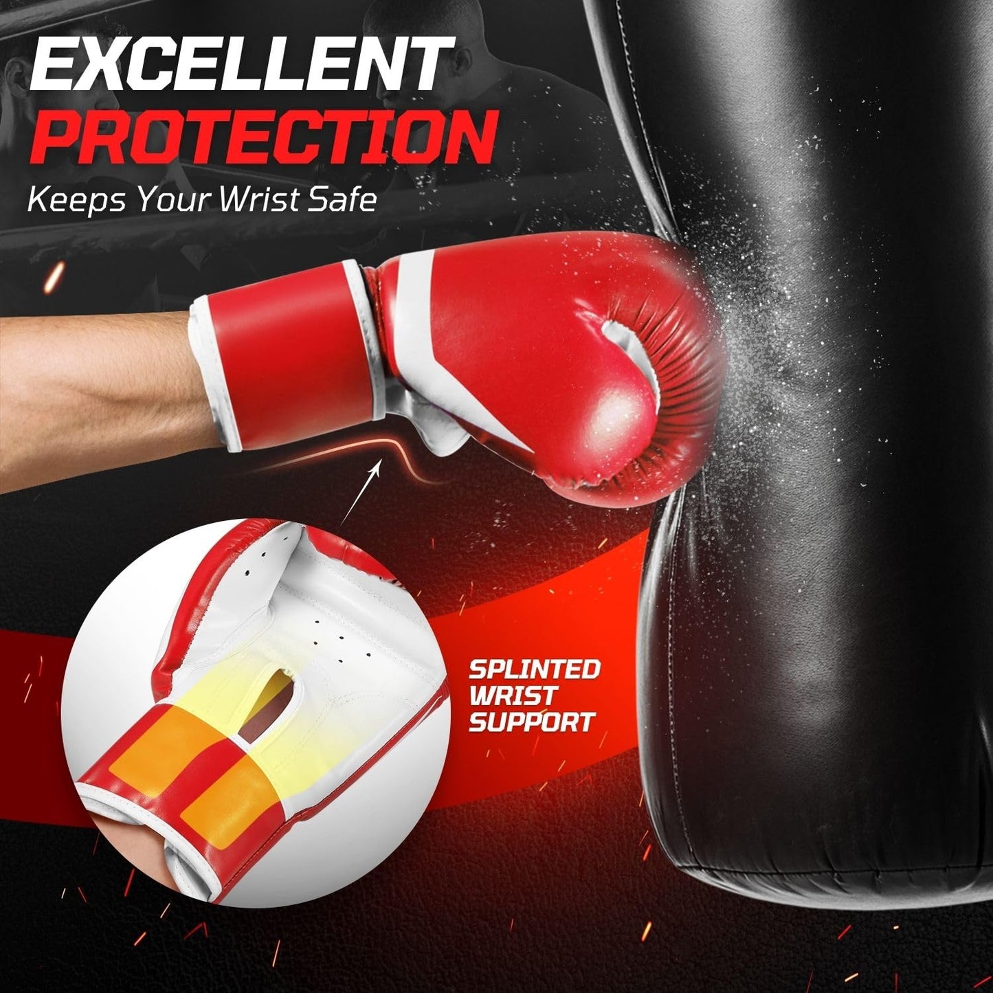 Flexzion Red Durable Padded Boxing Gloves - 10 oz Training Gloves for Men and Women - Kick Boxing Muay Thai MMA - Heavy Bag Training