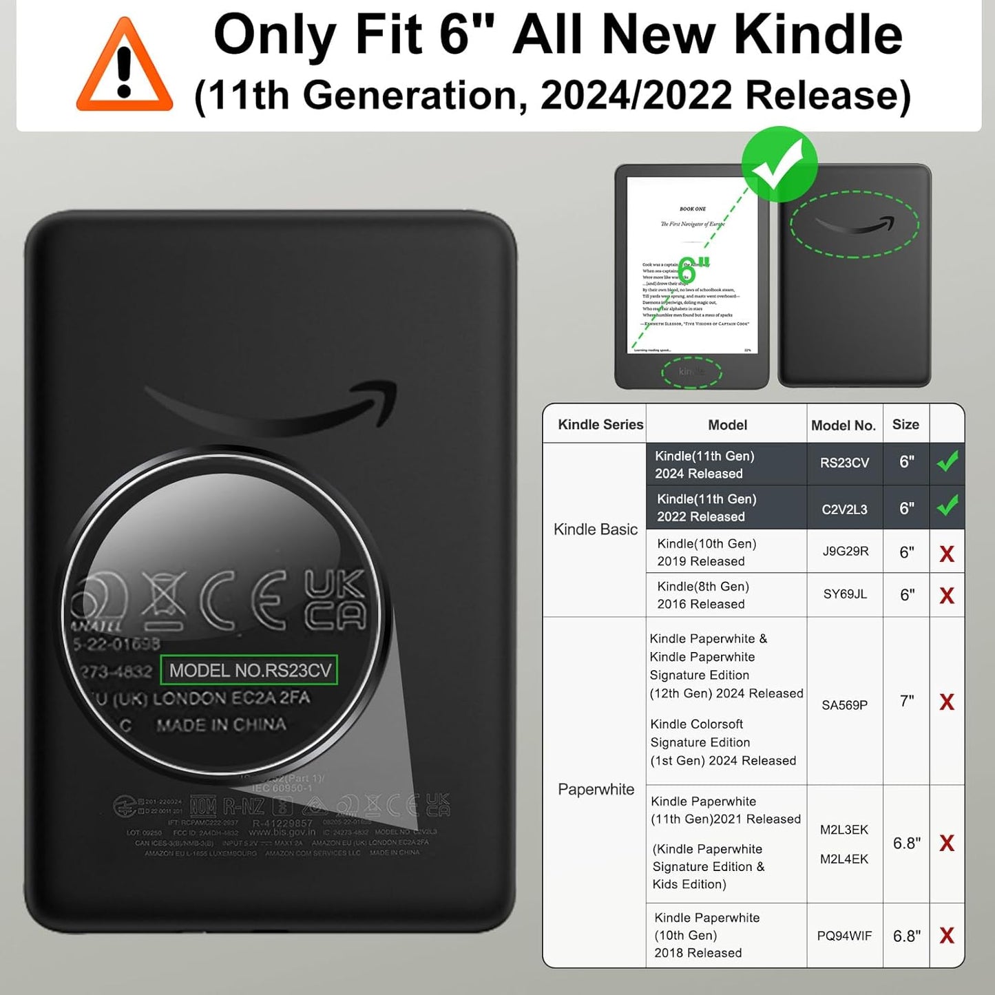 MoKo 6" (11th Generation-2024 2024/2022 11th Case Fits All-New E-Reader Release), Lightweight Shell Cover with Auto