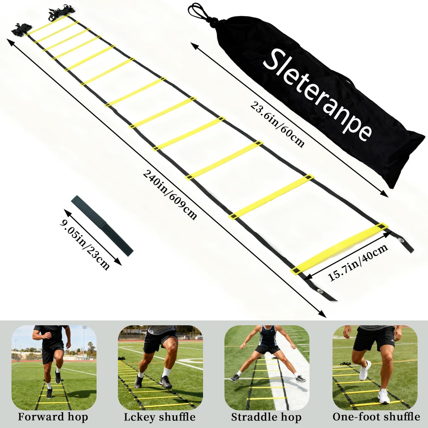 Sleteranpe 20ft Agility Ladder - Speed Ladder for Soccer with Carry Bag & Straps | 12 Adjustable Rungs | Soccer, Agility Training Equipment | Durable Footwork Ladder for Athletes (Yellow)