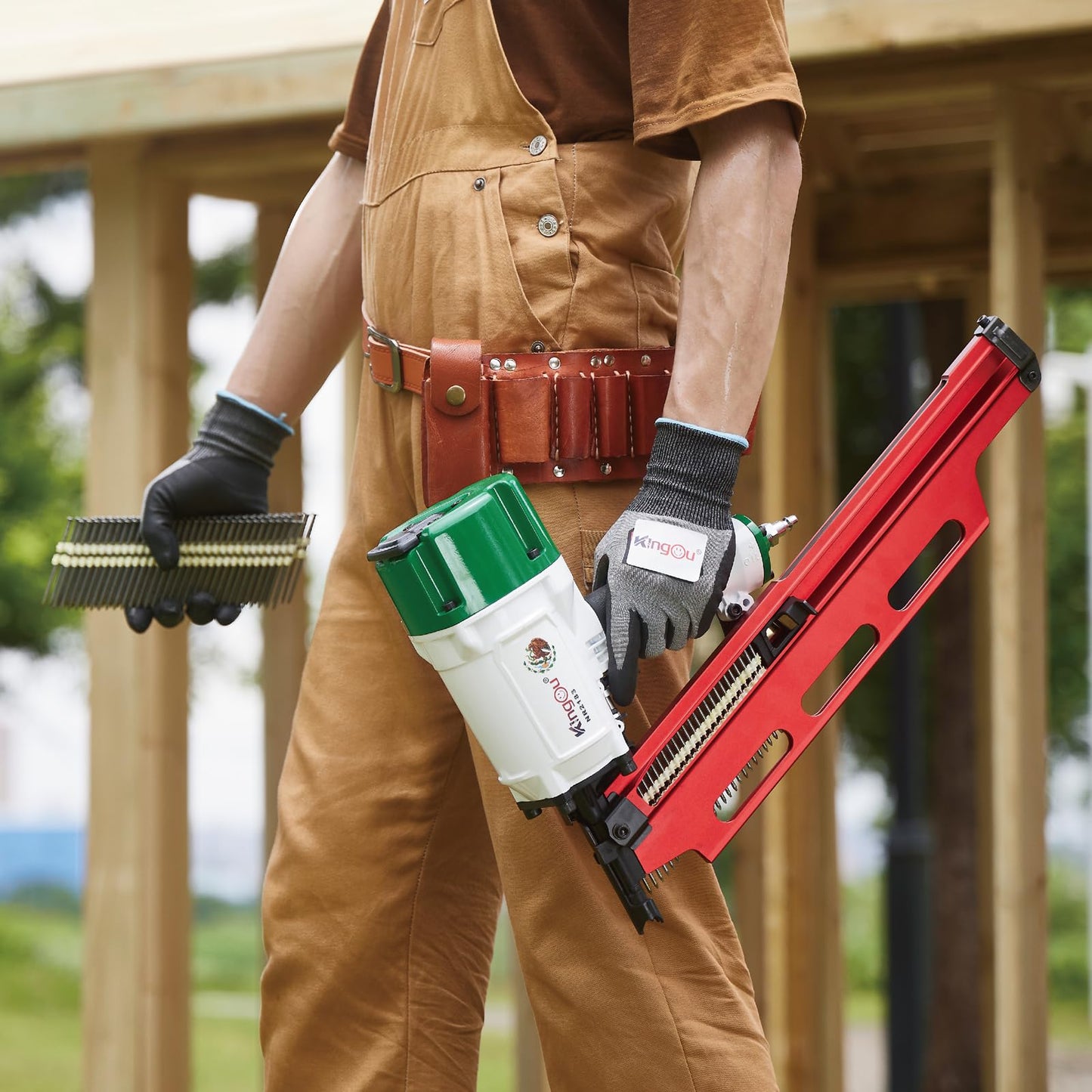 KingOu Mexican Style NR2183 21 Degree Aluminum Magazine Framing nail gun, Pneumatic Framing Nailer, 2-Inch up to 3-1/4-Inch Plastic Collated Full Head Framing Nails, Framing, Wooden House Building
