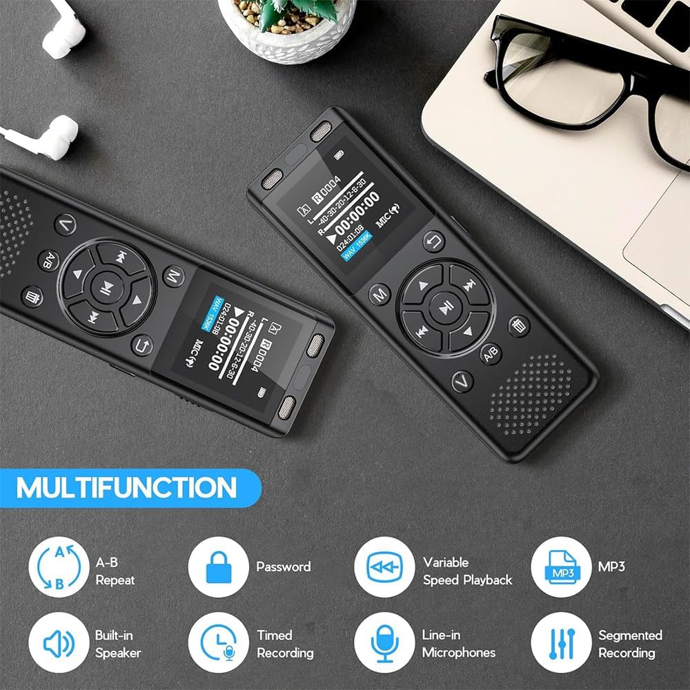 Tonfarb 64GB Repeat,MP3 Digital Voice Recorder with Playback,Audio Recording Device for Lectures