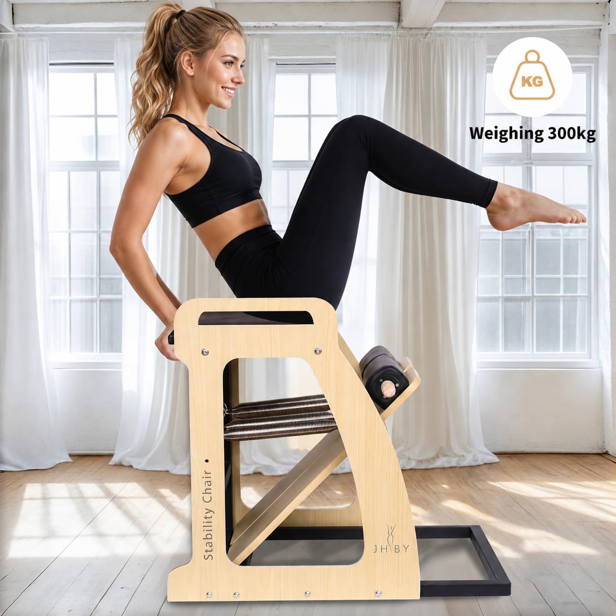 JHBYBMG Pilates Chair, Pilates Chair for Home Workouts, Sturdy Metal Frame, Pilates Stability Chair, Yoga Fitness Trainer, Pilates Reformer Machine (Black) (26.3*30 inch)
