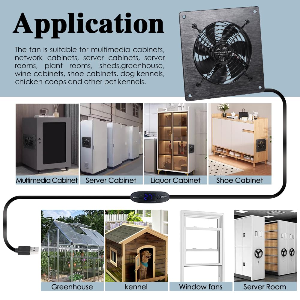 Xiaoqijia 120mm Temperature-Controlled USB/DC Silent Cooling Fan - 5V/12V Dual Voltage,6-Inch, 10-Speed Adjustable - for AV Cabinets, Server Racks, Greenhouses & RVs