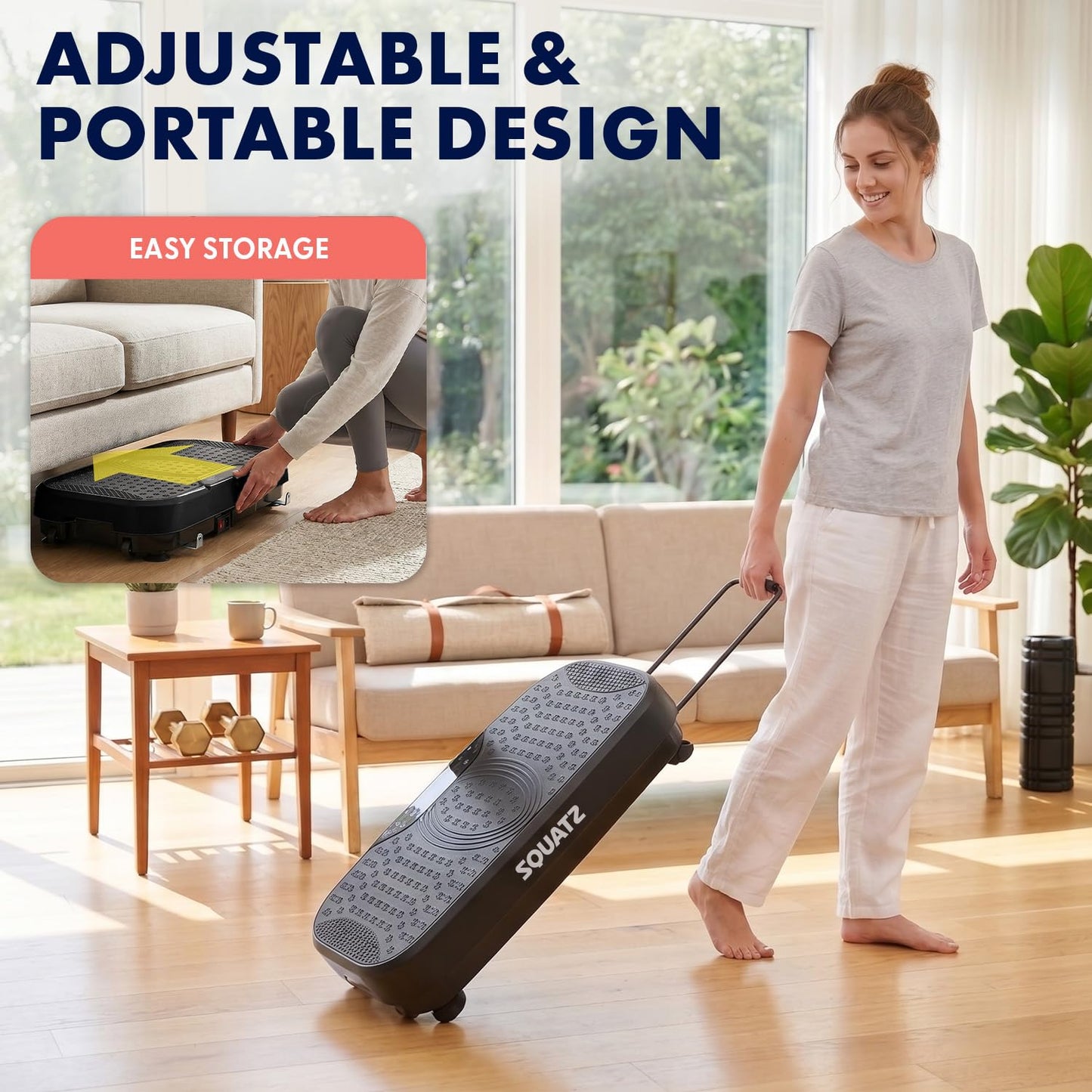 SQUATZ Vibration Plate Exercise Machine, Vibration Plate with Handles and 1-99 Speed Levels, 10 Preset Programs, Quiet Low-Impact Home Fitness Platform with Remote Control, Portable Design, Black