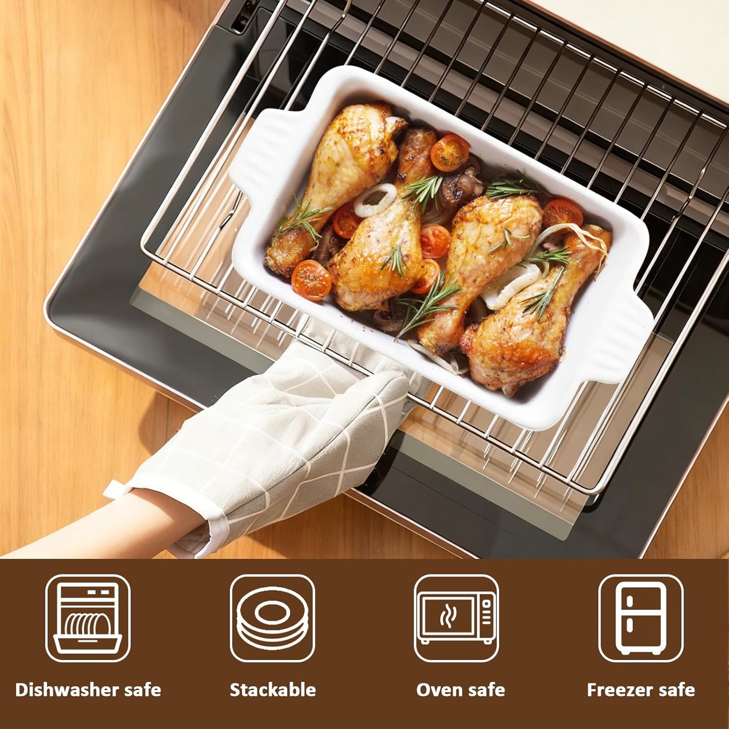 Skiennix 30 Oz Small Baking Dish - Durable Ceramic Casserole Dish with Double Handles | 7x4.5 Inch, White