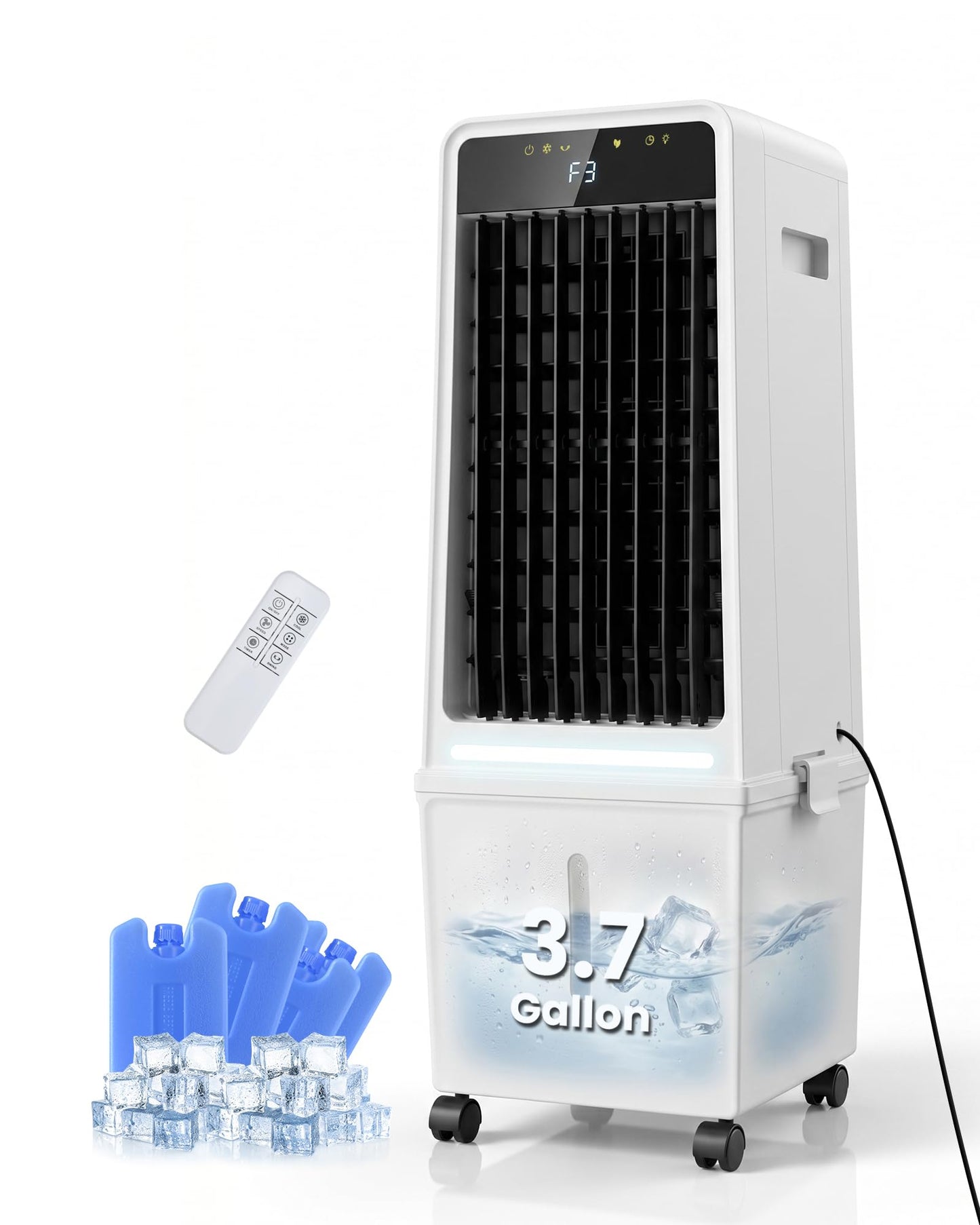 Air Choice Swamp Cooler, 30" Windowless Portable Air Conditioners with 3.7Gal Water Tank, 2 Ice Packs, Oscillation, 3 Speeds/Modes, 12H Timer, Night Light, Portable Swamp Cooler for Bedroom Office