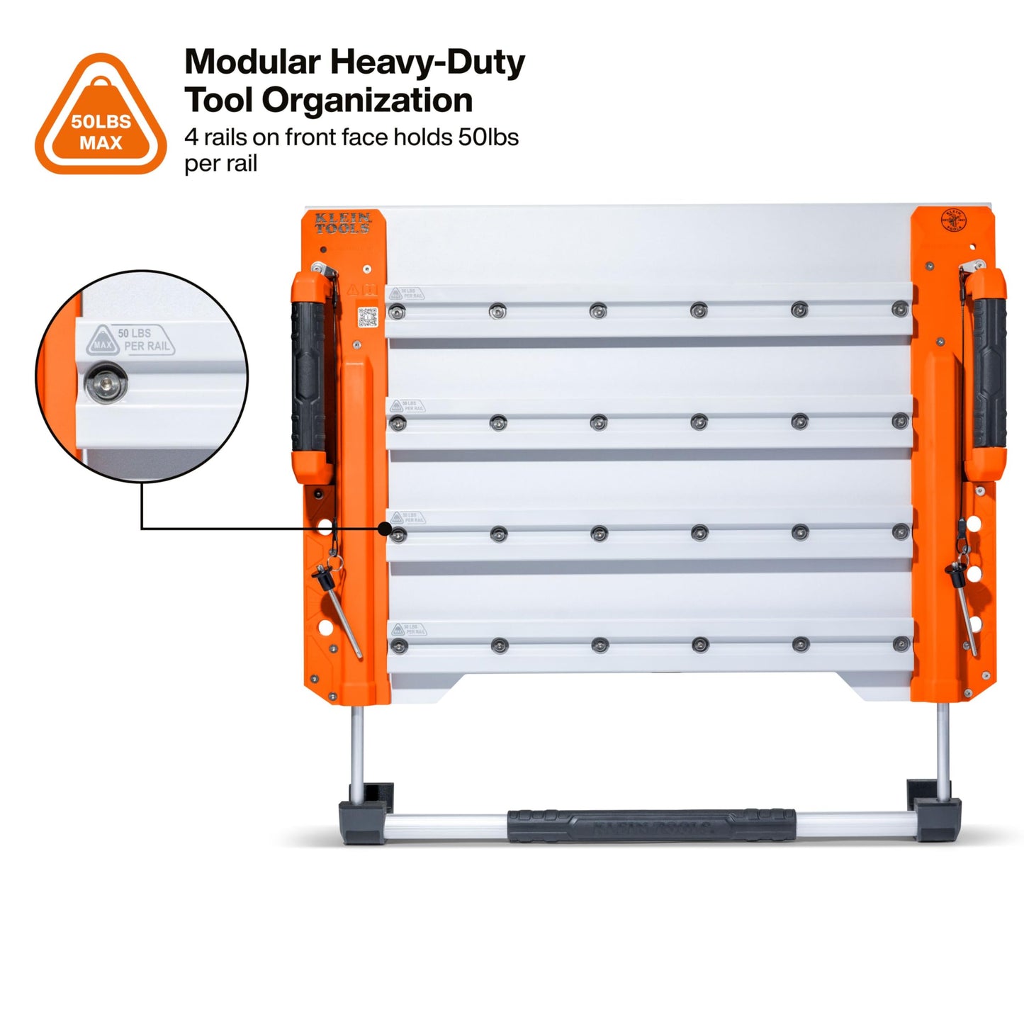 KLEIN TOOLS BC700WA LiftPro 24-Inch Wall Mount System, Heavy-Duty Modular Tool Organization with Four Interior and One Exterior Rail, 50-Pound Capacity Per Rail For Man Lift and Scissor Lift