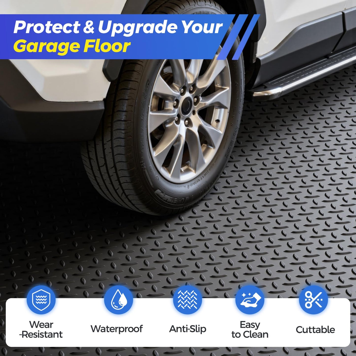 8.2x20 FT Garage Floor Mat, 2.8mm Thickened Garage Flooring Heavy Duty Rubber Garage Floor Mats for Under Car, Diamond Plate Garage Mat for Garage, Workshop, Enclosed Trailer
