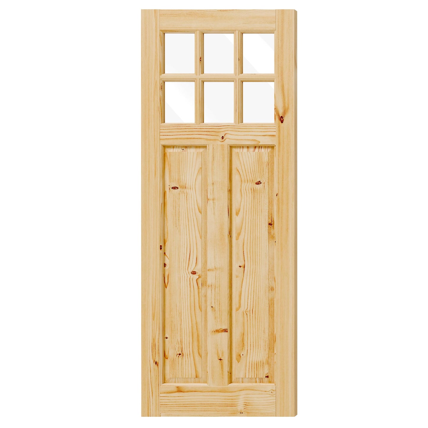 Lakenyon Entry Door, 30" x 80", 6-Panel Clear Glass Front Door, Solid Wood & MDF Exterior Doors, Waterproof Primed, Easy DIY Install-Pine