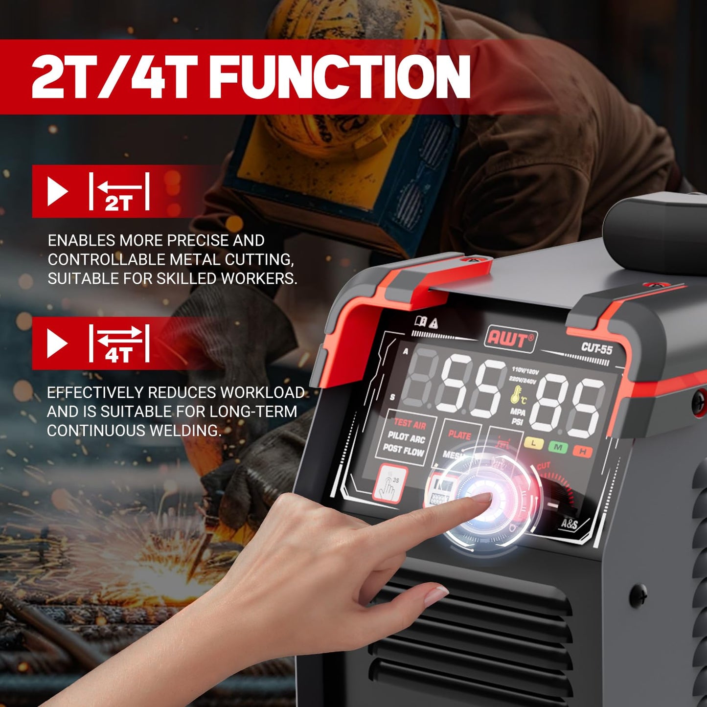 AWT Plasma Cutter,Large LED Display Cutter Machine 55Amps with Non-Touch Pilot Arc,110/220V Dual VoltagePlasma Cutting Machine,IGBT Inverter Air Sensor Technology&2T/4T,Max Cut 3/4"Plate/Mesh Cutting