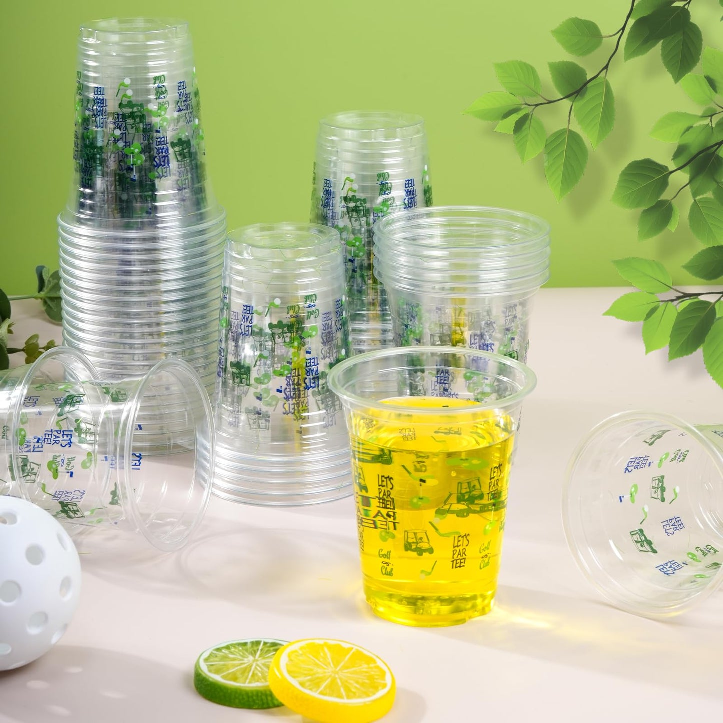 Xihaian 50 Pcs Golf Ball Party Cups,12oz Green Disposable Masters Birthday Bachelor Party Decorations Supplies for Golf Sport Themed Party Favors
