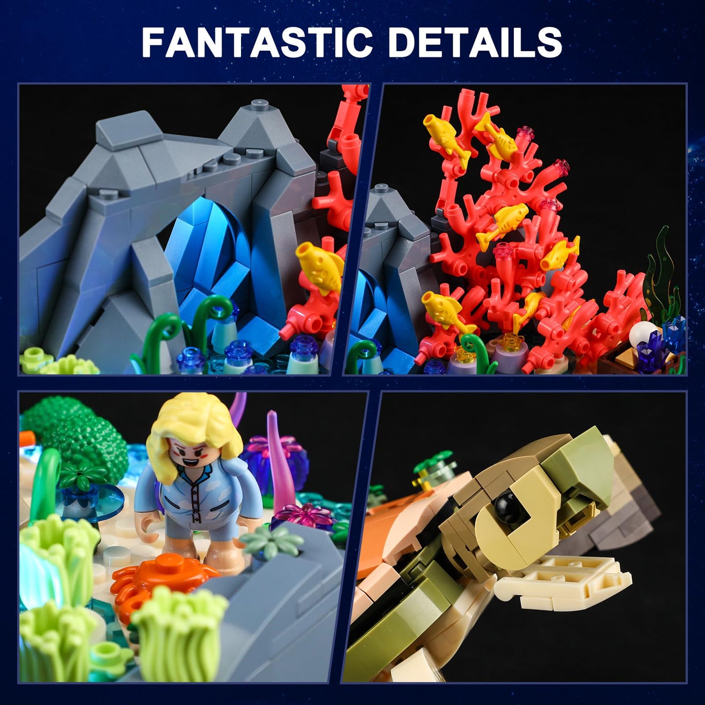 FUNWHOLE Turtle Reef Dream Lighting Building-Bricks Set - 835 Pcs Ocean Plants Collection Ideas Set for Adult and Teens