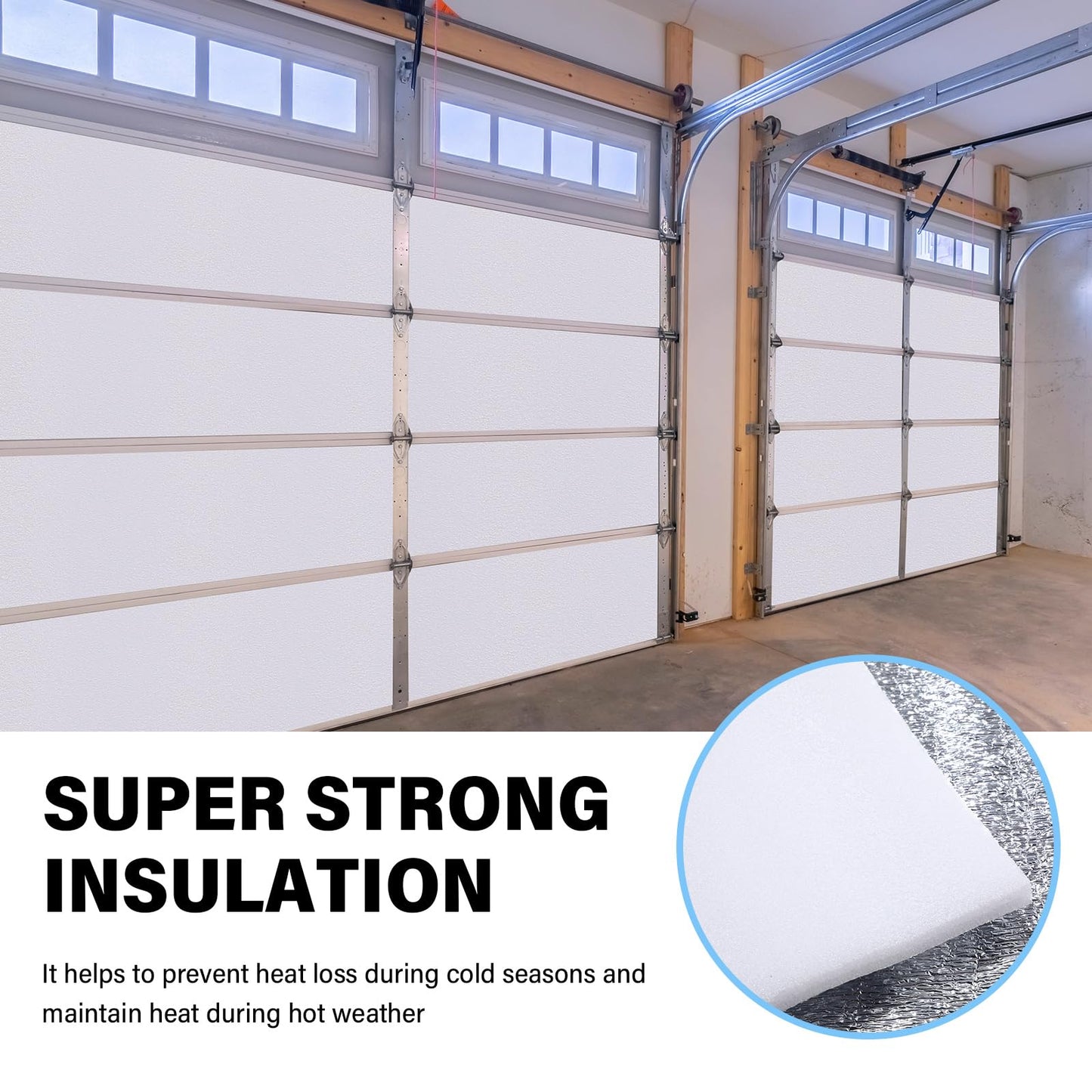 Frienda Garage Door Insulation Set 24 x 48 Inch White Foam Core Insulation Panels Reflective Aluminum Radiant Barrier Thermal Shield with Adhesive Tape for Greenhouse Attics Walls(16 Pcs)