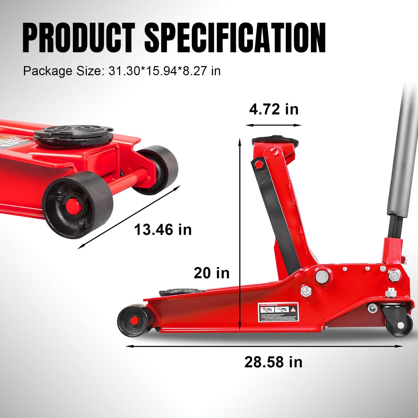 Big RED 4 Ton Low Profile Hydraulic Service Floor Jack, Dual Piston Fast Lift Pump, 8000 lb Heavy Duty Capacity