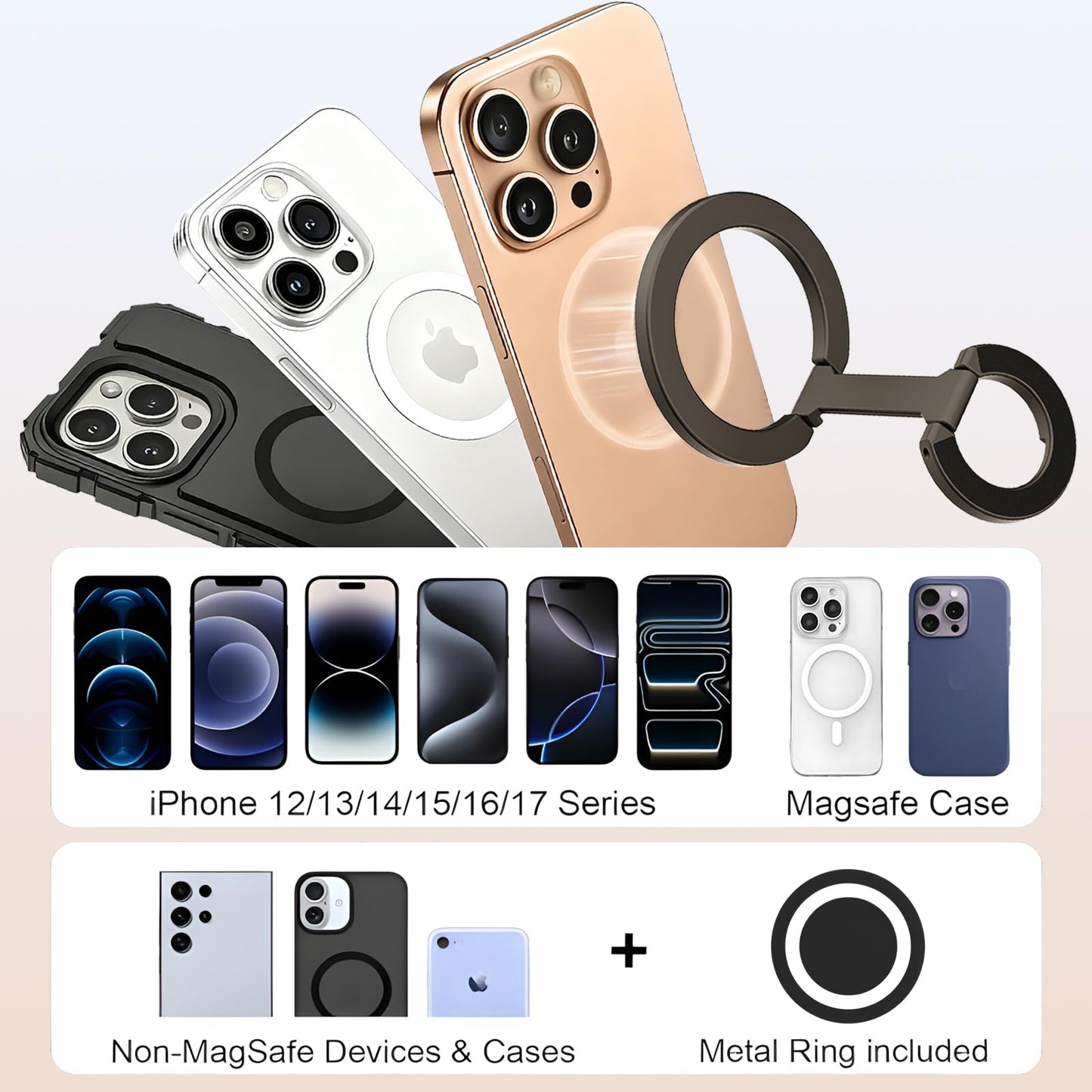 ZBHISHE Magnetic Phone Ring for MagSafe Grip [Dual-Sided Magnetic] [Super Magnet] [Magnet Phone Stand Grip Compatible with Car Mounts] Mag Safe Accessory for iPhone 17/16/15/14/13 Pro Max Plus, Grey