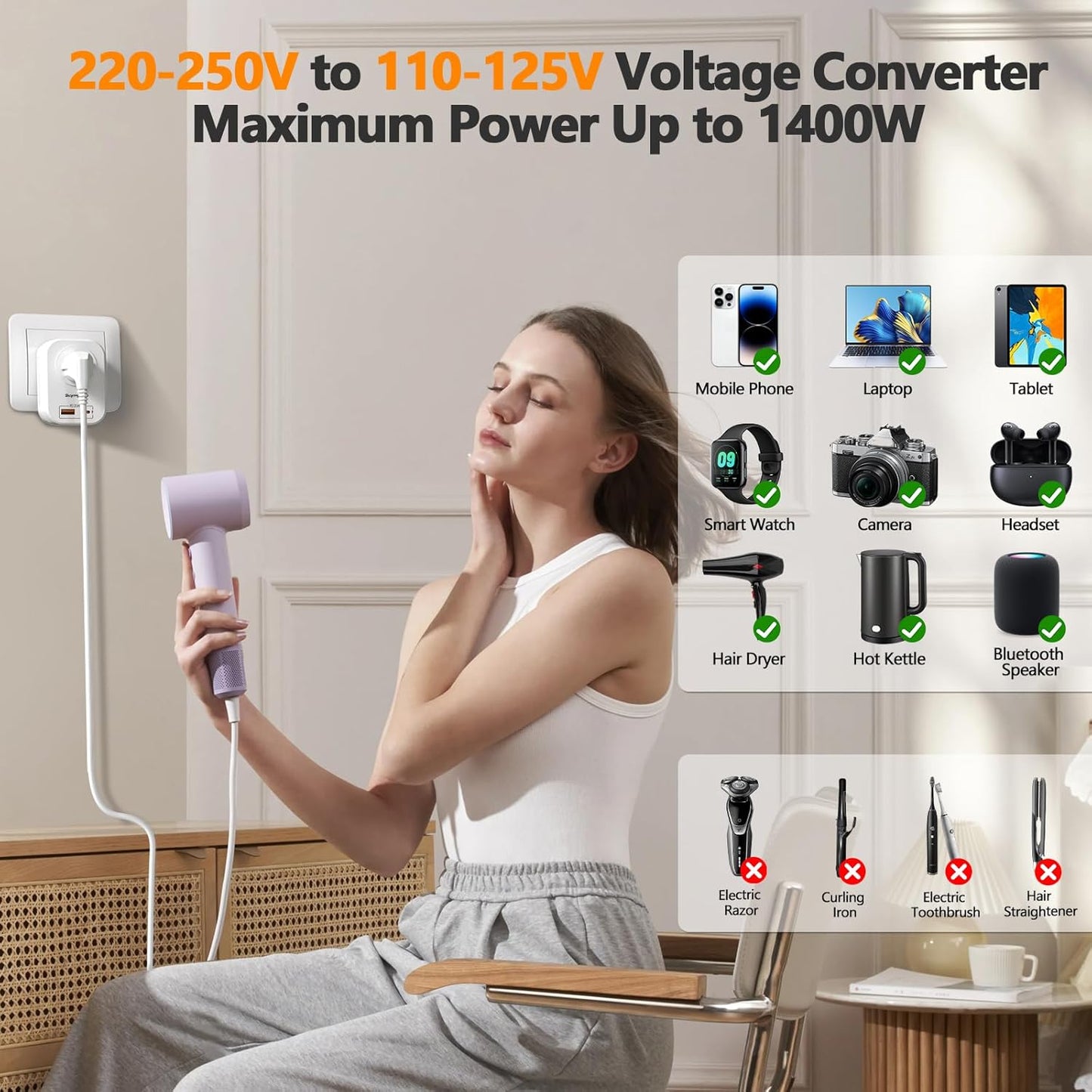 Shayangyoung 220V 110V Adapter,20W 2 2 to Voltage Converter US to Europe International Universal Travel PD with USB A