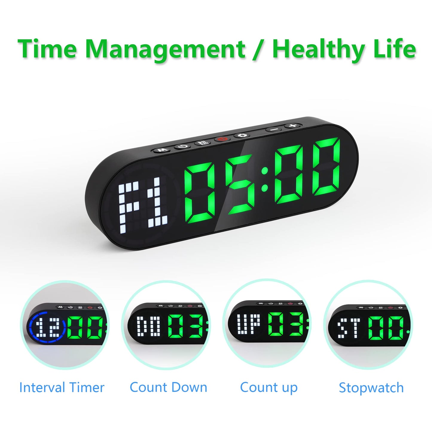 Portable Gym Timer Battery Powered, Magnetic Interval Workout Clock Time with Time Progress Bar, Boxing Round Timer for Home Gym Countdown/Up Fitness Crossfit HIIT Tabata
