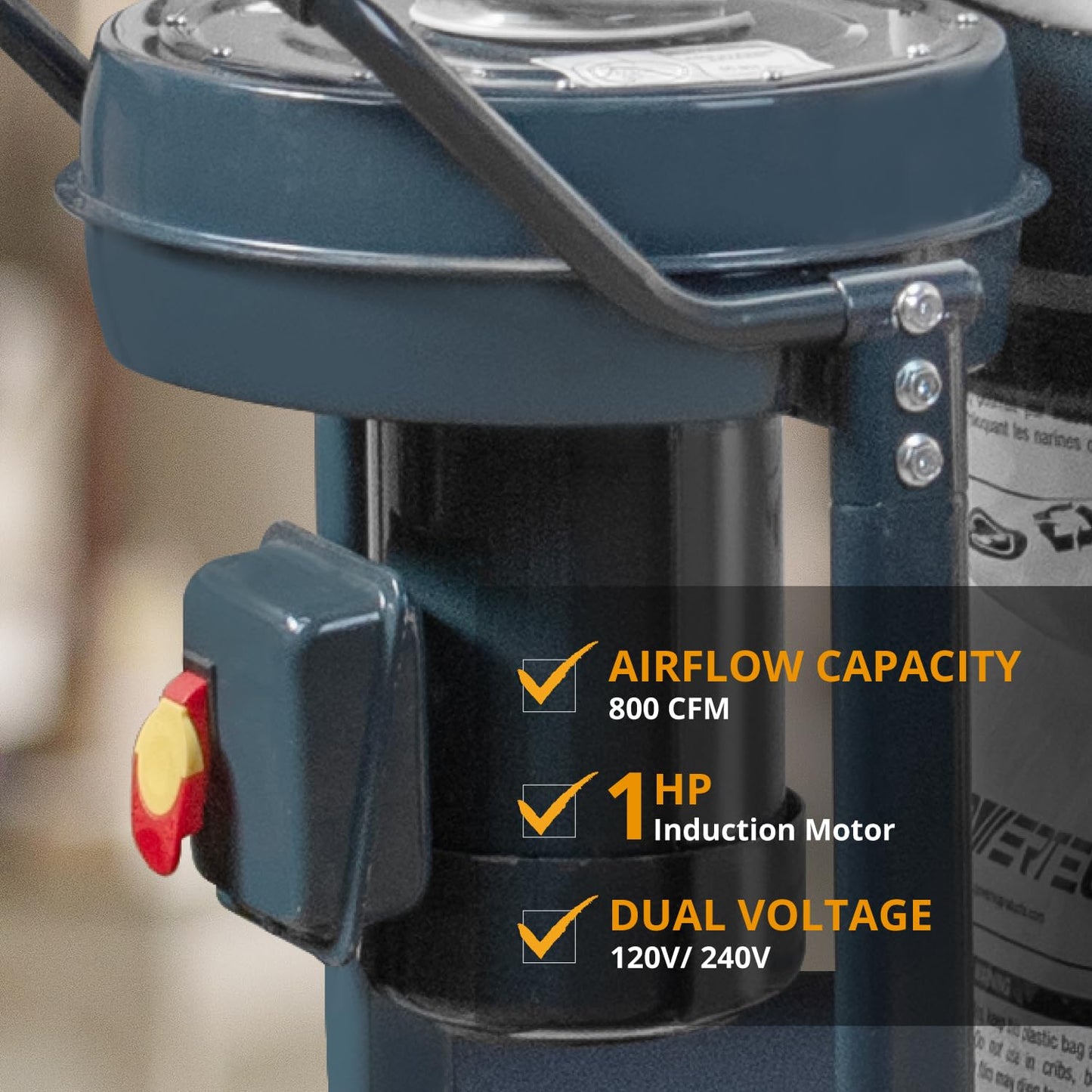 POWERTEC 1 HP Dust Collector with 1 Micron Dust Collector Bags and Mobile Base, Dust Collectors with 800 CFM for Woodworking Dust Collection System (DC1081)
