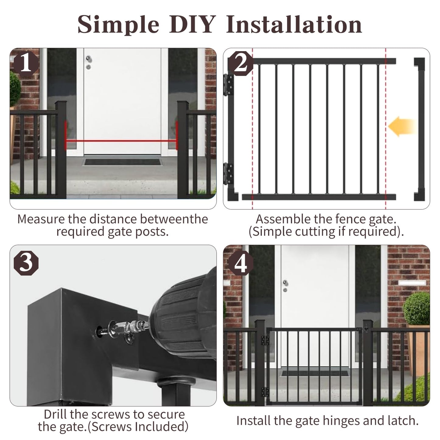 Outdoor Deck Gate Kit, 36" H x 48" W Heavy Duty Fence Gate Kit with Gate Hinges and Latch, Weatherproof Anti-Rust Metal Gate for Decks, Railings,Patios, Gardens, Yards(36" H)
