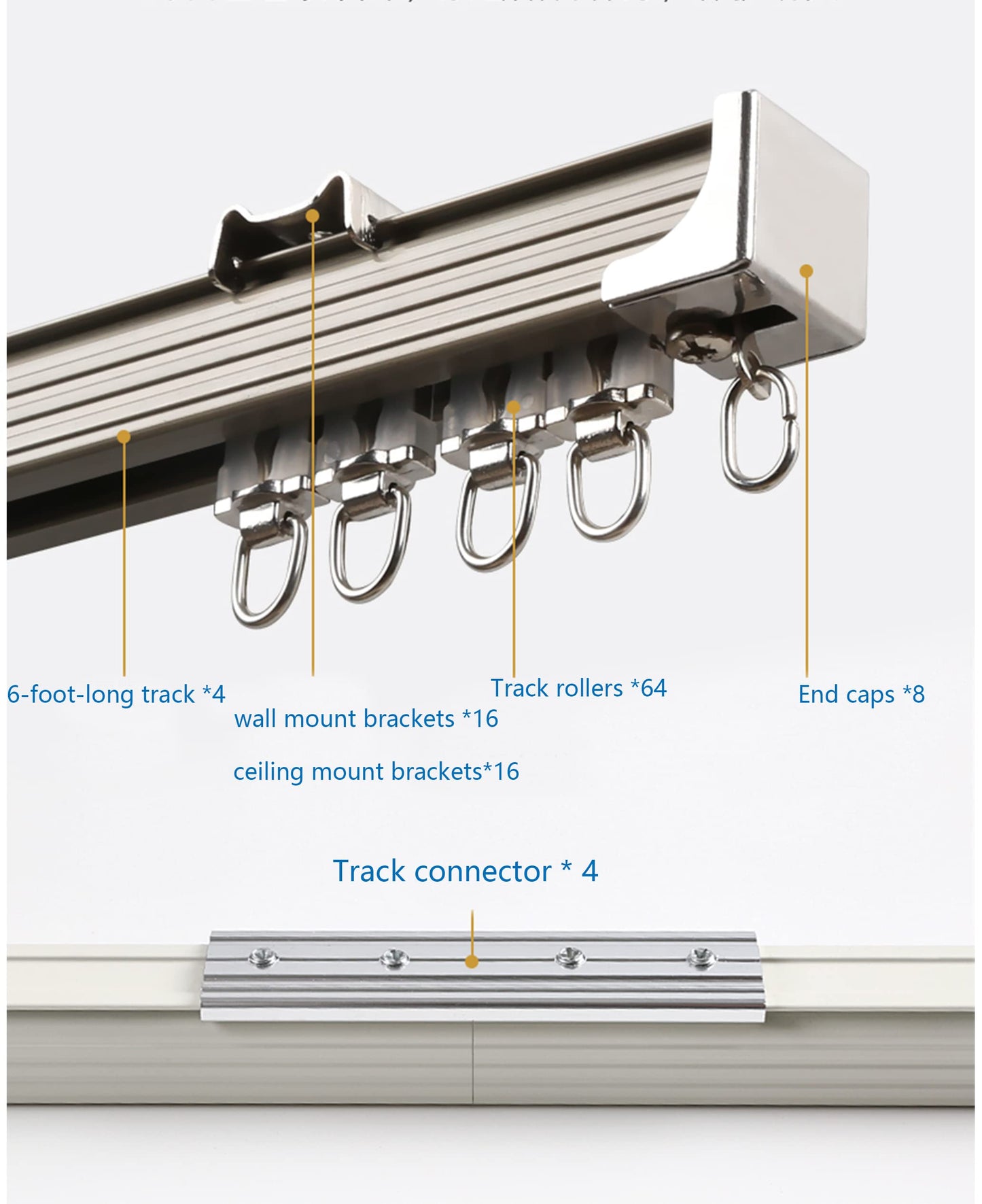 Ceiling Curtain Track Set,Room Divider Track, Shower Curtain Track Set with Hooks and All Accessories for Living Room, Bed Room, Closet and Sliding Door (champagne, For Spaces 18ft - 24ft Wide)