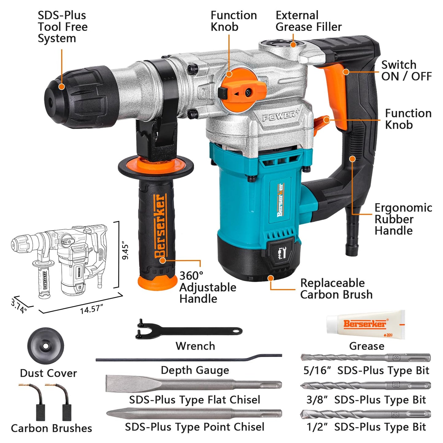 Berserker 1-1/8" SDS-Plus Rotary Hammer Drill & 12 lb. SDS-Max Demolition Jack Hammer