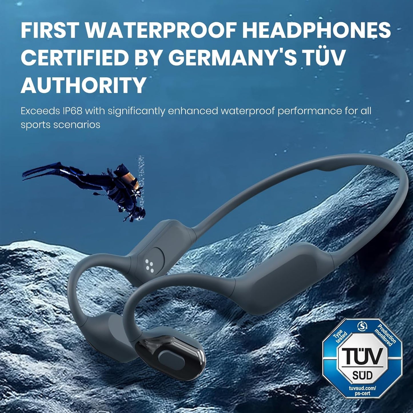 Swimming 5.4, IPX8 32GB MP3 Swimming, Headphones, Bone Conduction Headphones Bluetooth Waterproof with Player, Open