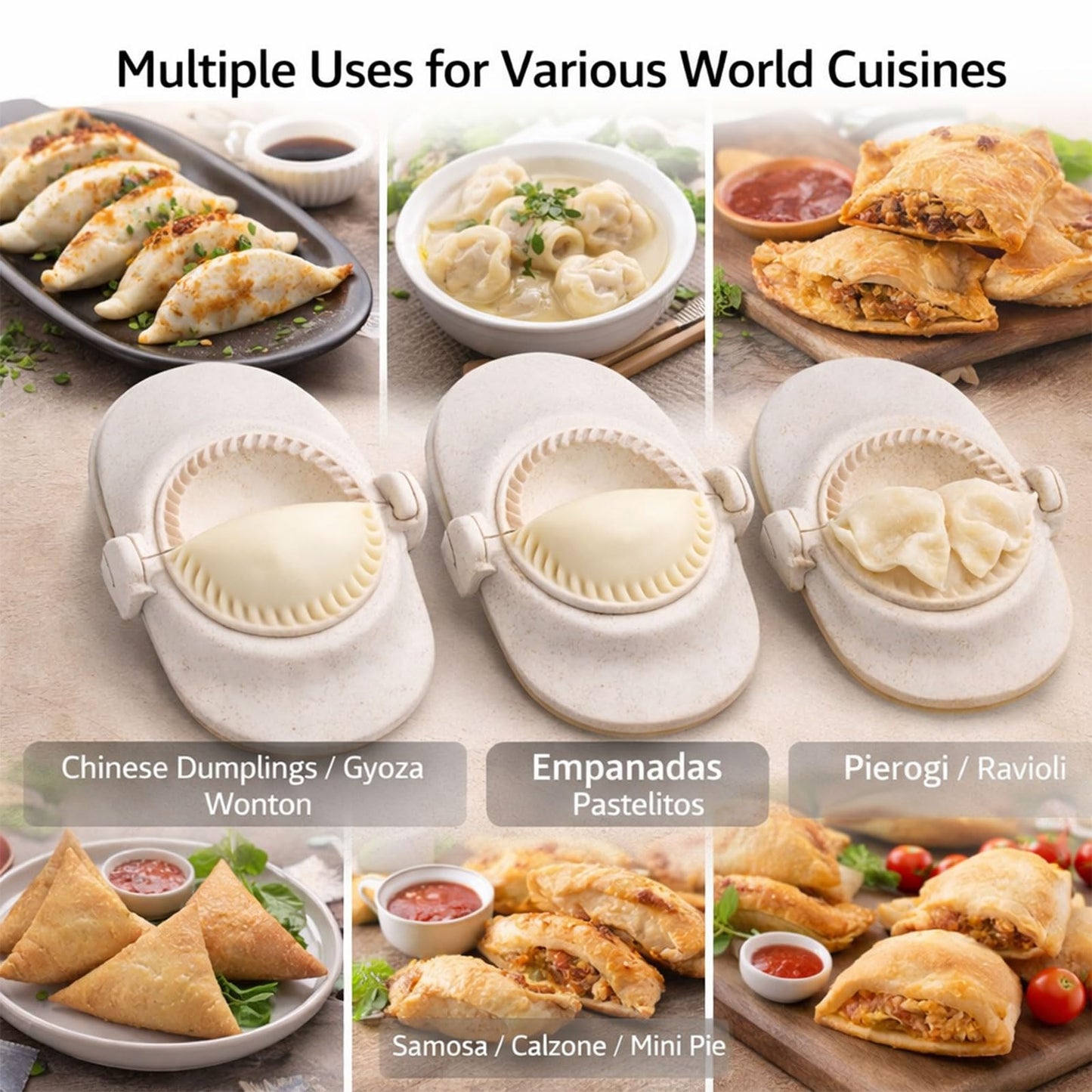 Dumpling Maker Set with Dough Cutter, Easy One-Press Dumpling & Pastry Press Mold for Home Cooking, No Leaking, Secure Seal, 3 Sizes (4", 3", 2.6")