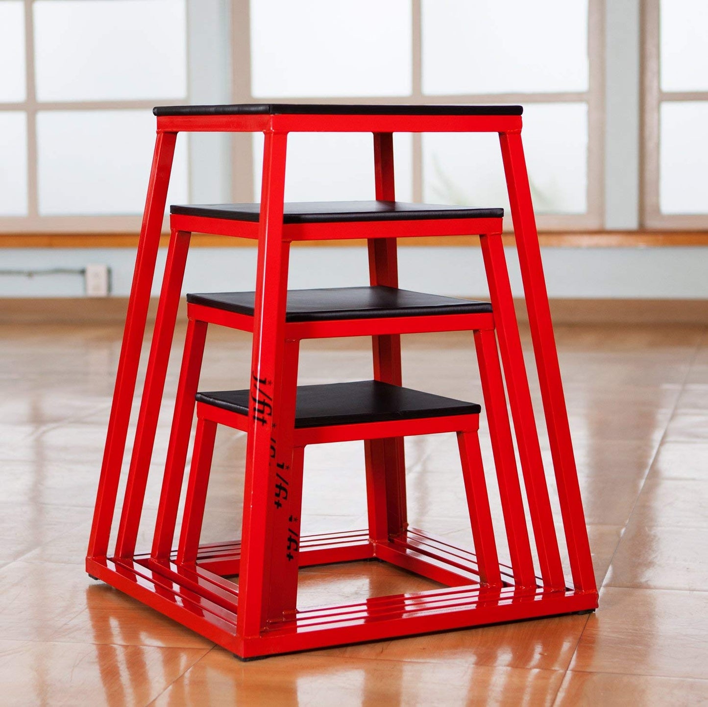 JFIT Plyometric Jump Box Set of 4 - 12", 18", 24", 30", Red/Black