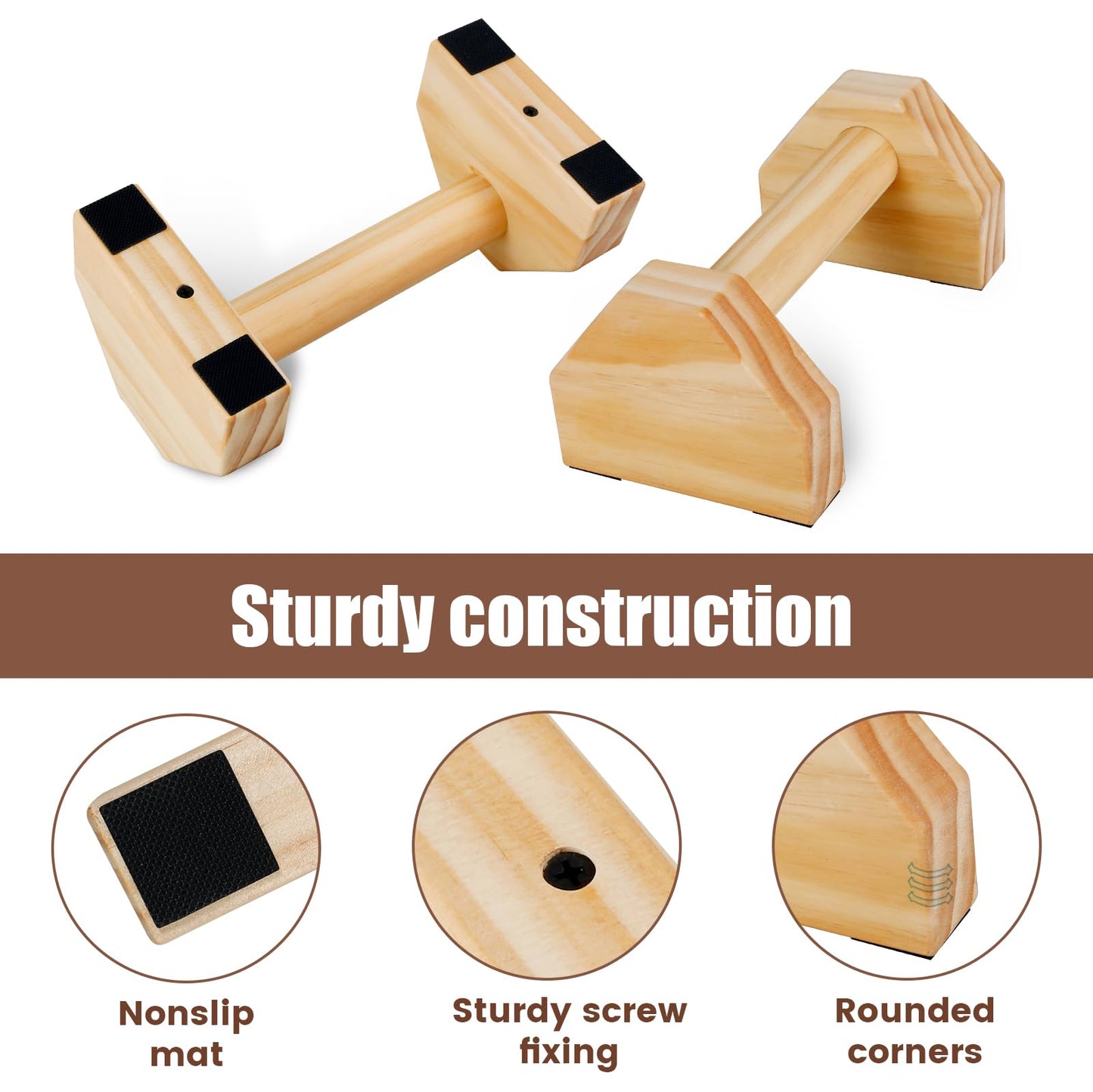 Wooden Push-up Bars, 1 Pair Non-slip Base Pushup Handles Stand, Home Workout Calisthenics Equipment, Push up Bracket Board with Ergonomical Handle, Wooden Parallettes Bars for Fitness Training