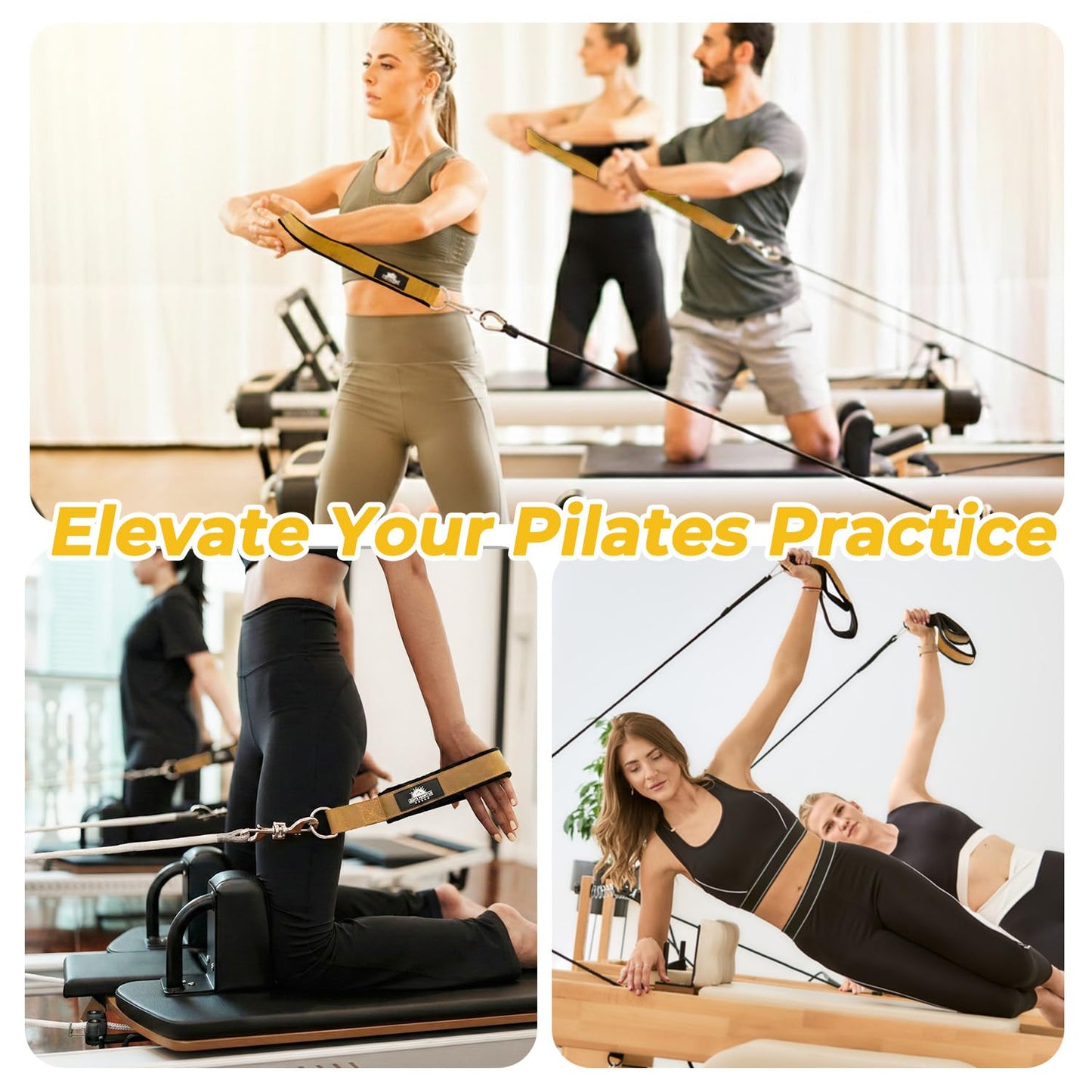 Lights Mountain Leather Pilates Double Loop D-Ring Straps - Soft Fleece Lined for Reformer, Dual Loops for Hands & Legs, Home & Studio Gym Accessories