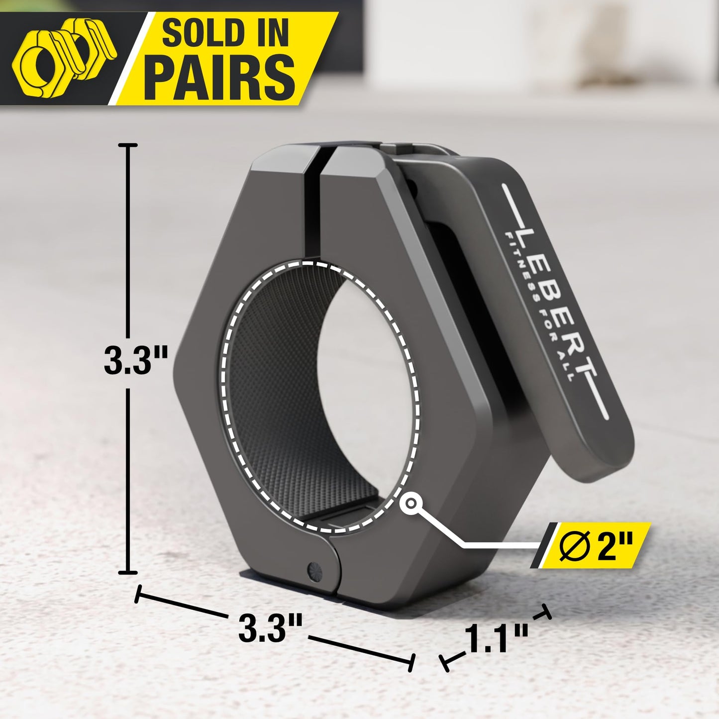 Lebert Fitness Magnetic Black Barbell Collars 2” Olympic – Locking Weight Clamps, Quick Release Barbell Clips, Secure Grip Gym Collars.