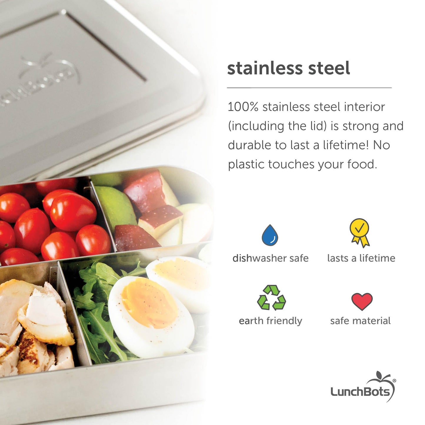 LunchBots Large Trio Stainless Steel Lunch Container -Three Section Design for Sandwich and Two Sides - Metal Bento Lunch Box - Eco-Friendly - Stainless Lid - Green Dots