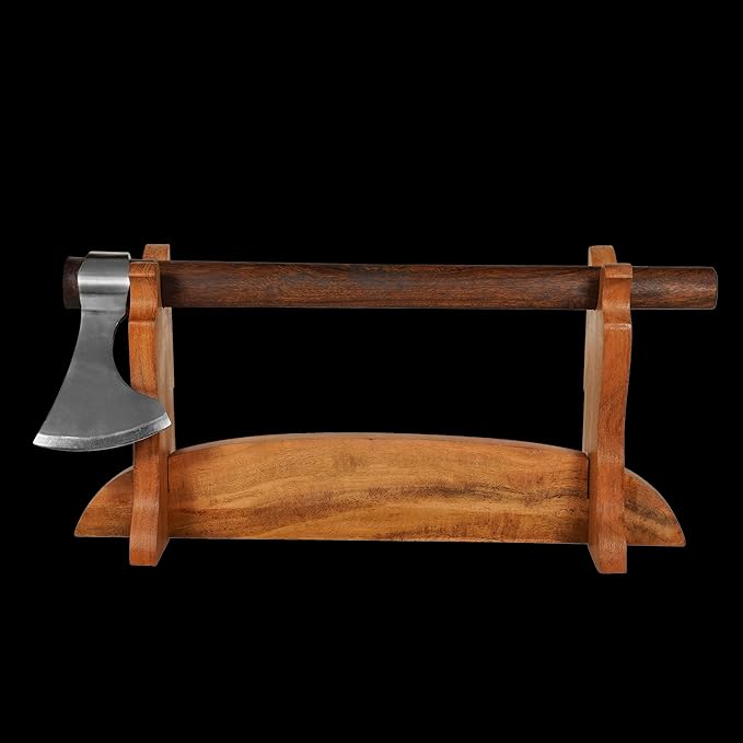 Mythrojan Medieval Sword Stand Solid Wood Horizontal Display Rack for Katana, Samurai, Gladiator, Crusader Swords Elegant Tabletop Holder, 1-Tier