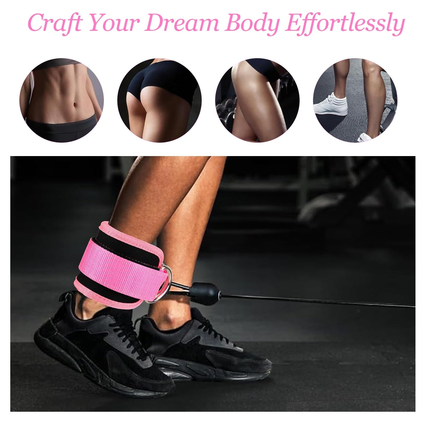 Ankle Straps for Cable Machines Cable Kick Back Ankle Straps Kickback Ankle Strap Ankle Resistance Bands Glute Kickback Ankle Strap for Glute Workouts Leg Extensions Gym
