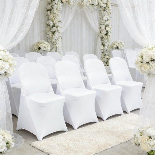 HAINARverS Stretch Spandex Folding Chair Covers - 30 Universal Fitted Protectors for Weddings & Events | White